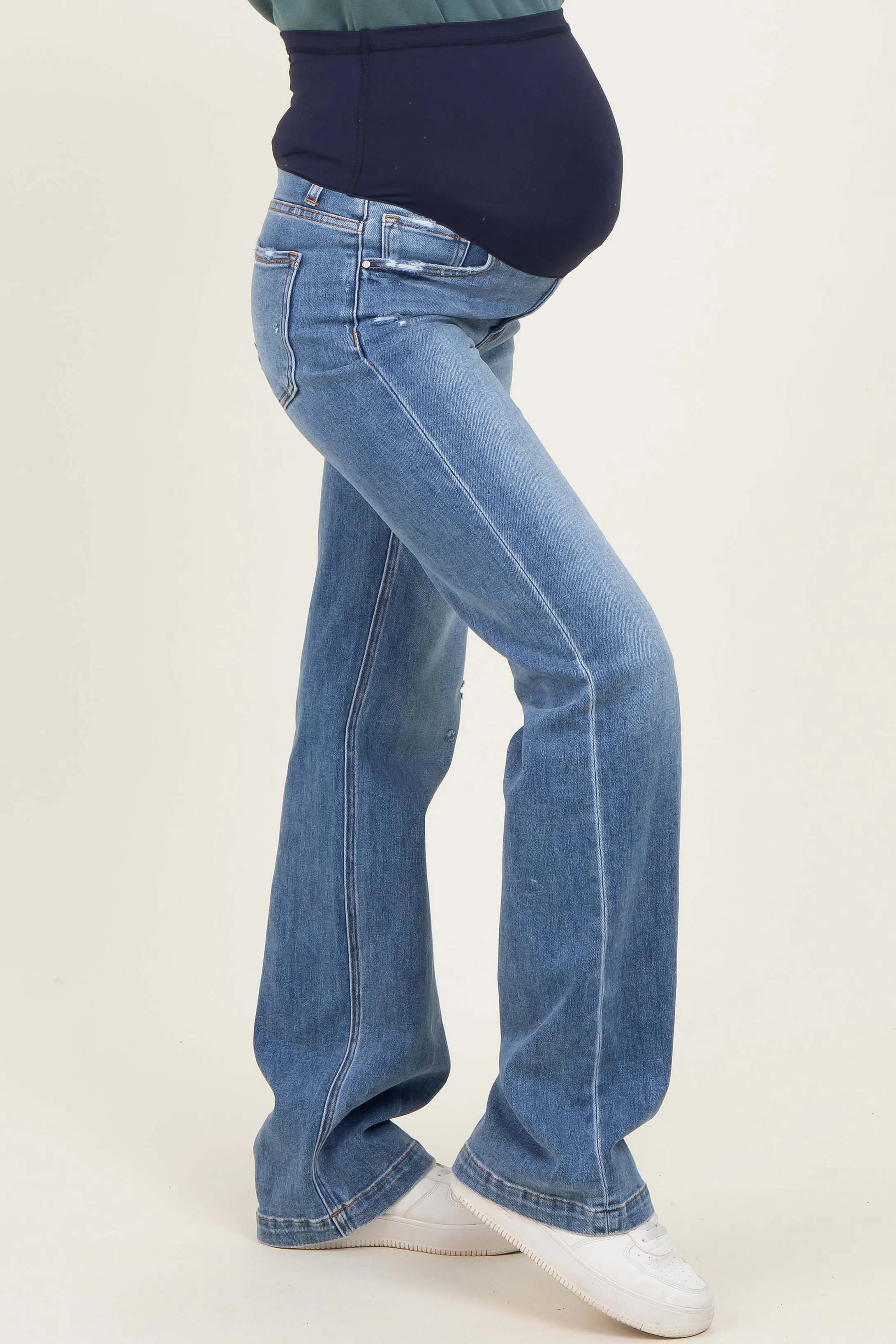 Navy Blue Lightly Distressed Maternity Straight Leg Jeans sold by Pinkblush product image thumbnail 4