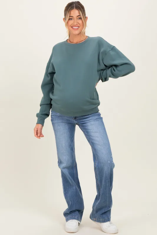 Navy Blue Lightly Distressed Maternity Straight Leg Jeans sold by Pinkblush