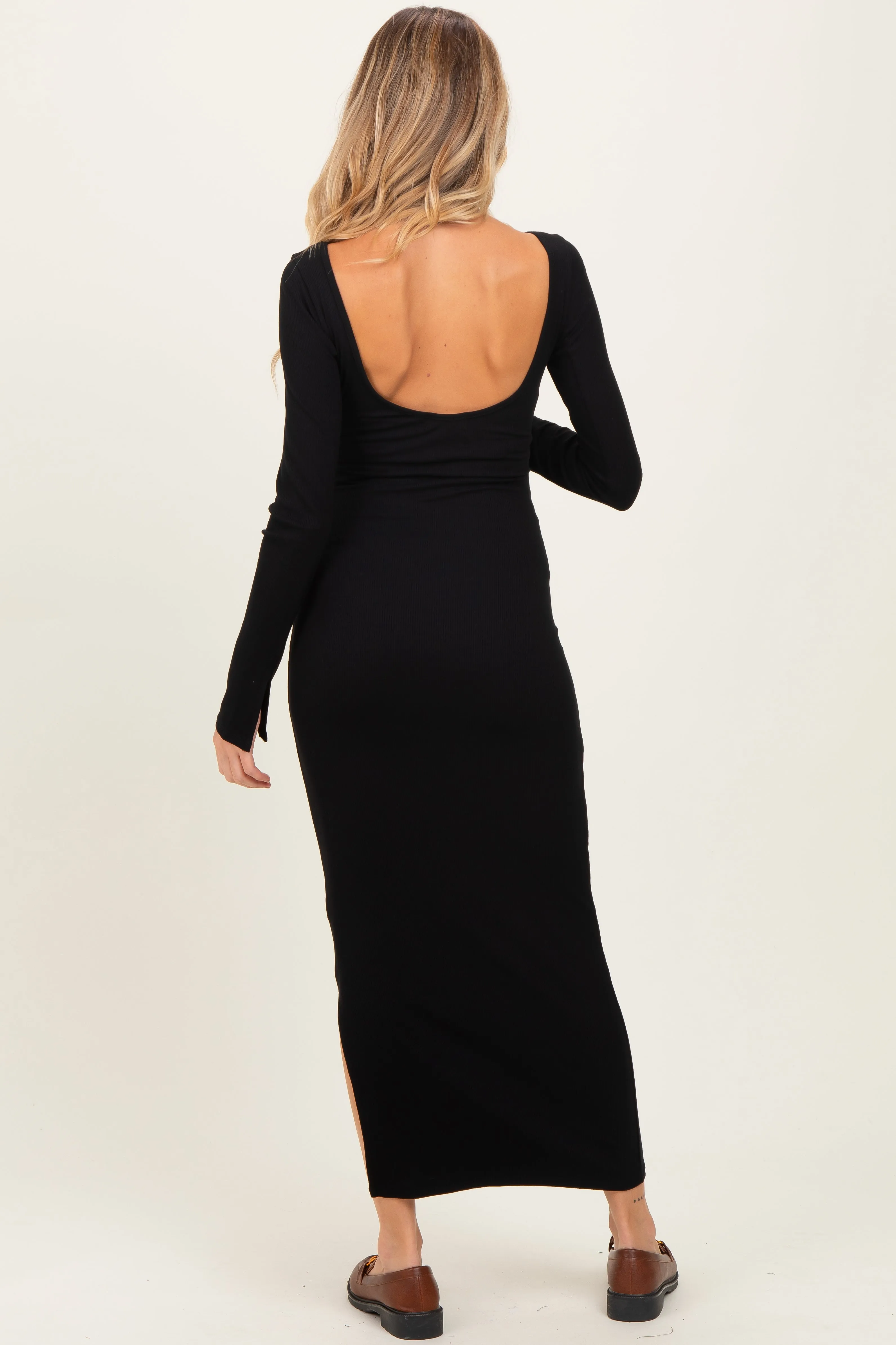 Black Scoop Back Long Sleeve Maternity Maxi Dress sold by Pinkblush product image thumbnail 4