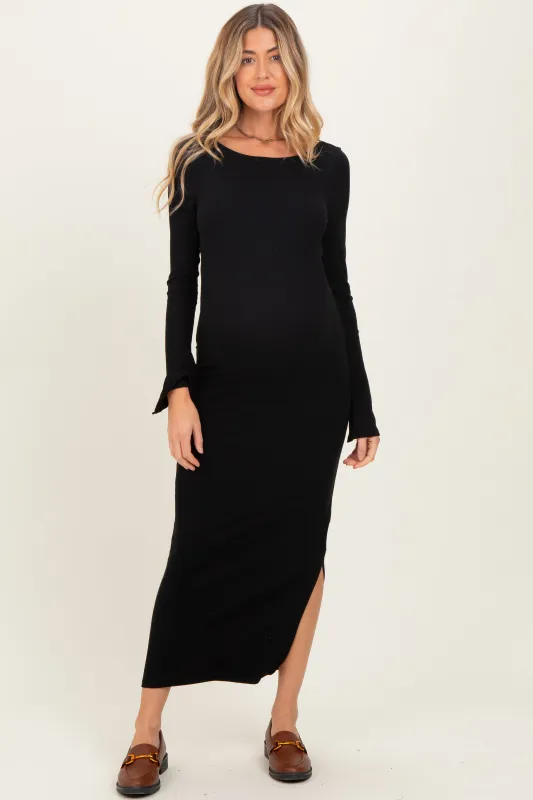 Black Scoop Back Long Sleeve Maternity Maxi Dress sold by Pinkblush