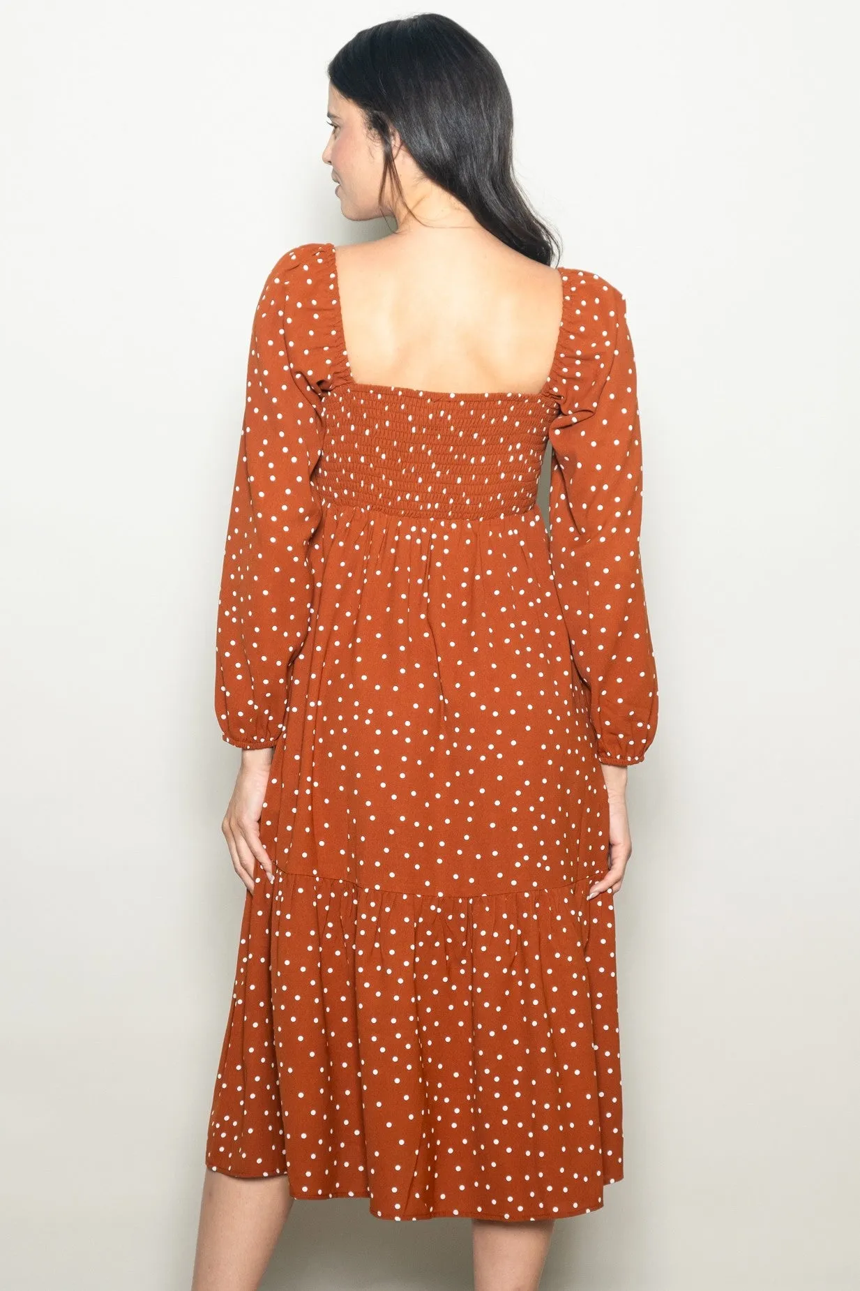 Rust Polka Dots Sweetheart Neck Midi Dress sold by Pinkblush product image thumbnail 4