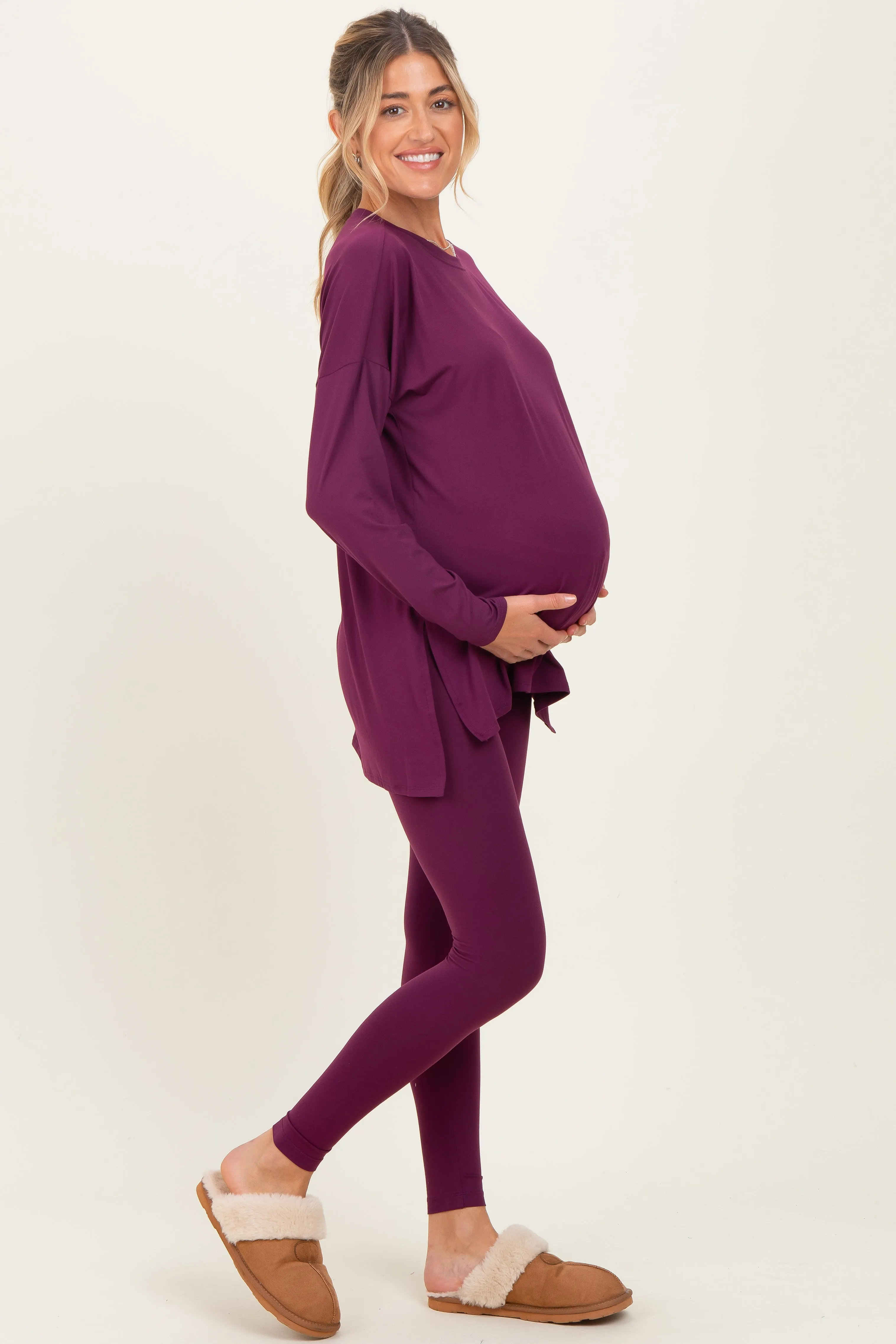 Plum Brushed Knit Maternity Oversized Top and Legging Set sold by Pinkblush product image thumbnail 3