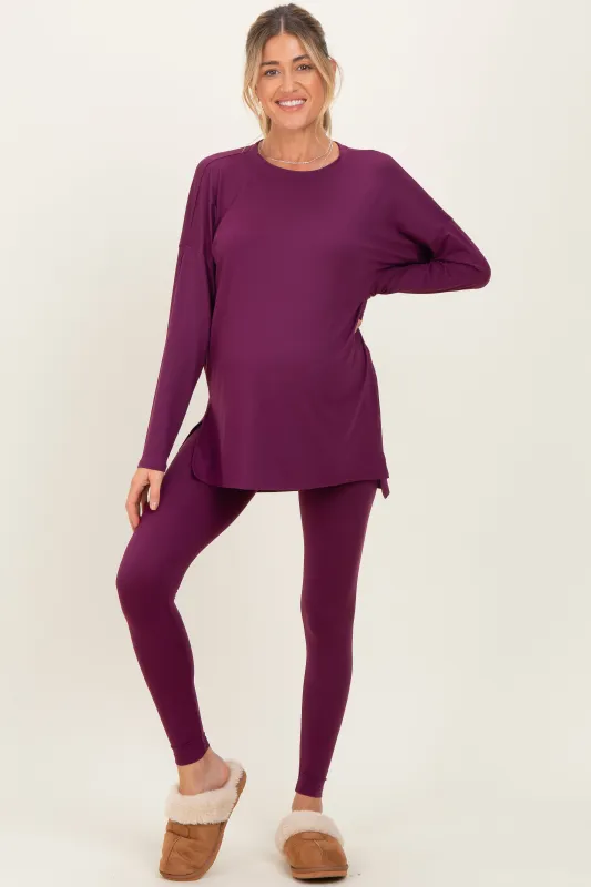 Plum Brushed Knit Maternity Oversized Top and Legging Set sold by Pinkblush