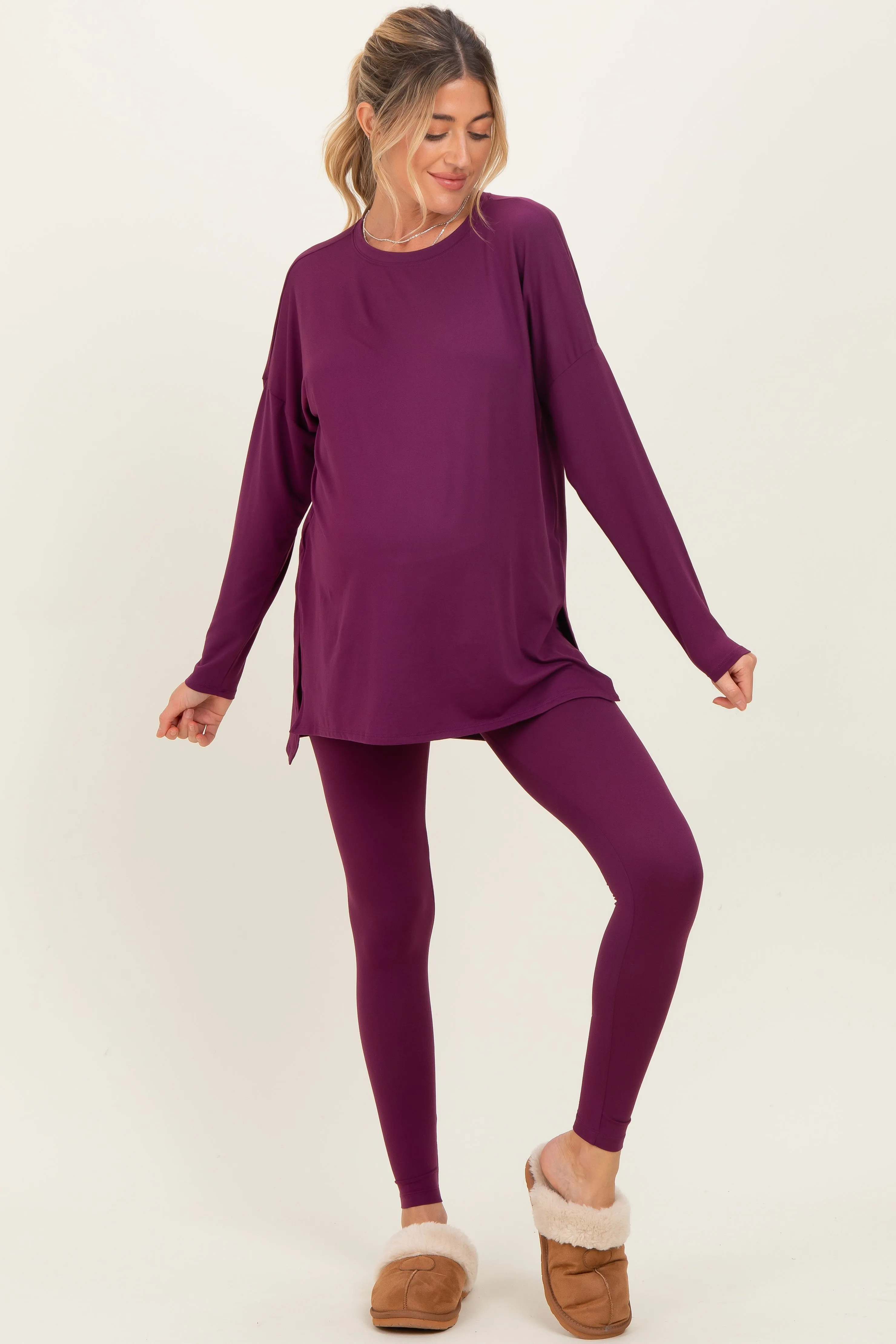 Plum Brushed Knit Maternity Oversized Top and Legging Set sold by Pinkblush product image thumbnail 2