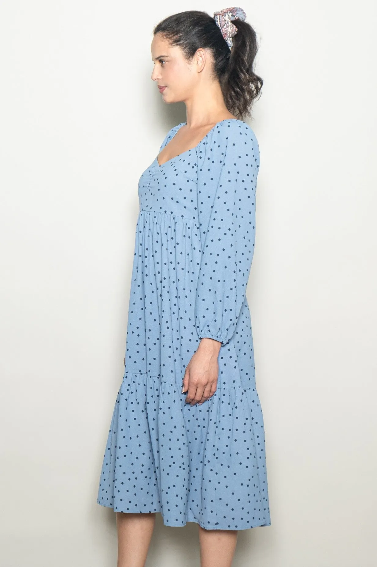 Dusty Blue Polka Dots Sweetheart Neck Midi Dress sold by Pinkblush product image thumbnail 3