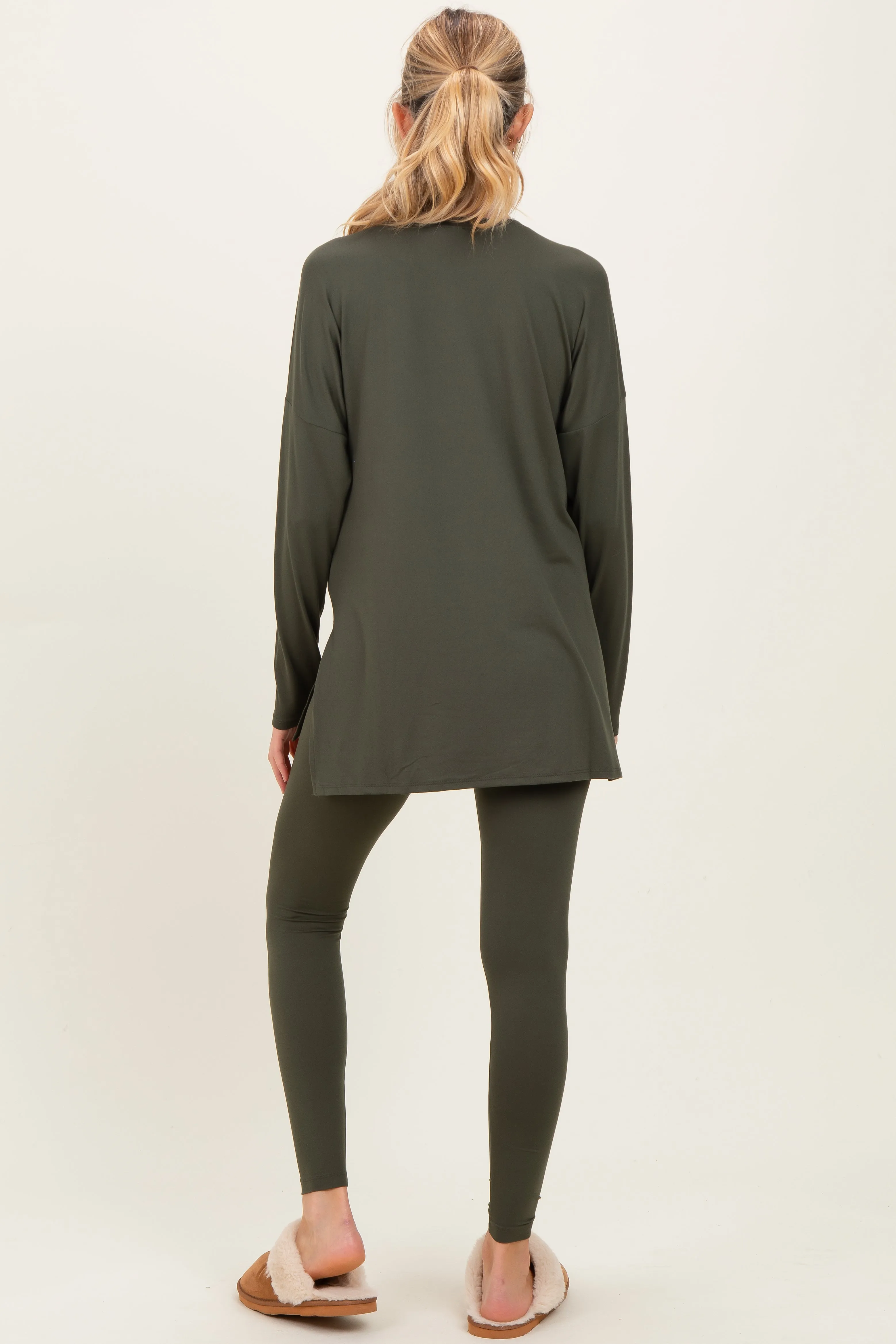 Olive Brushed Knit Maternity Oversized Top and Legging Set sold by Pinkblush product image thumbnail 3