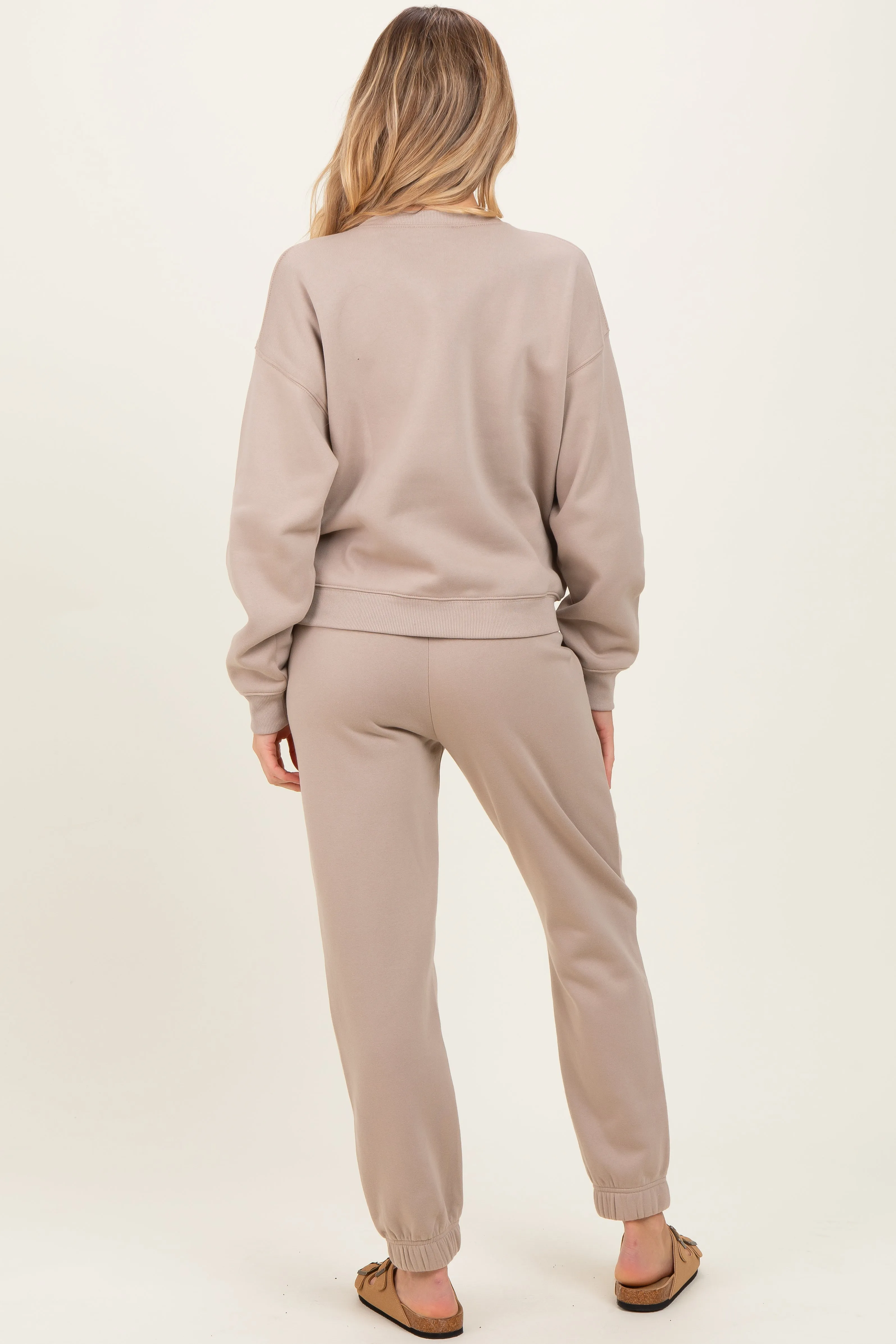 Light Mocha Fleece Long Sleeve Maternity Pullover & Jogger Set sold by Pinkblush product image thumbnail 3