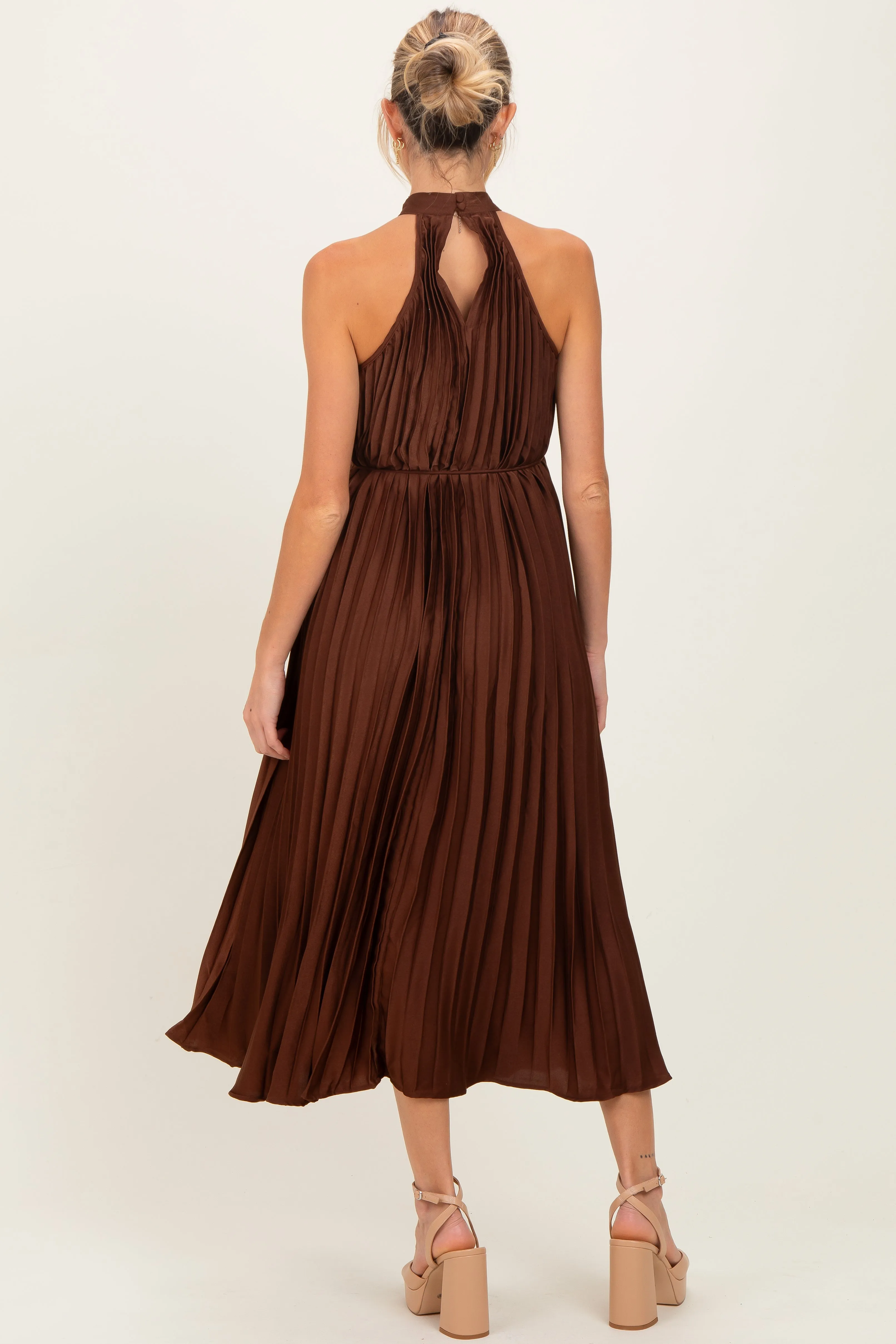 Brown Pleated Maternity Halter Dress sold by Pinkblush product image thumbnail 4