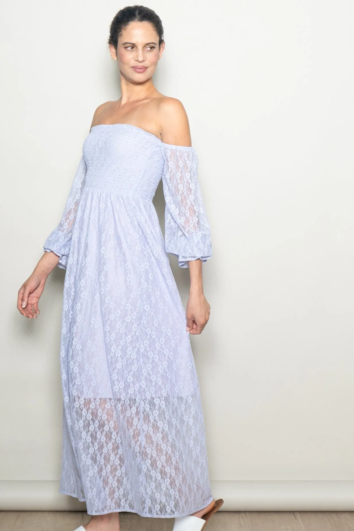 Lavender Lace Overlay Smocked Maxi Dress sold by Pinkblush product image thumbnail 2