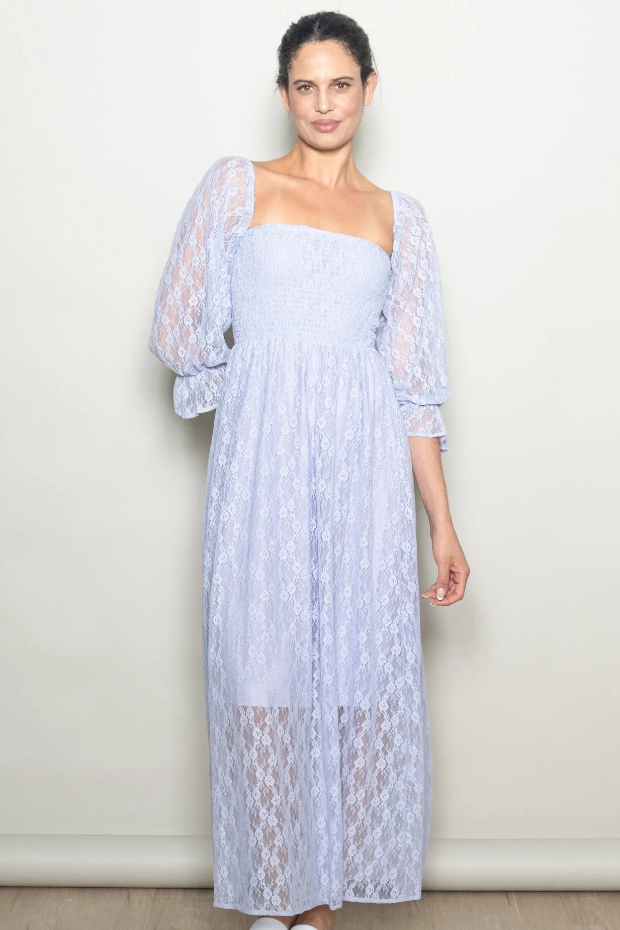 Lavender Lace Overlay Smocked Maxi Dress sold by Pinkblush product image thumbnail 3
