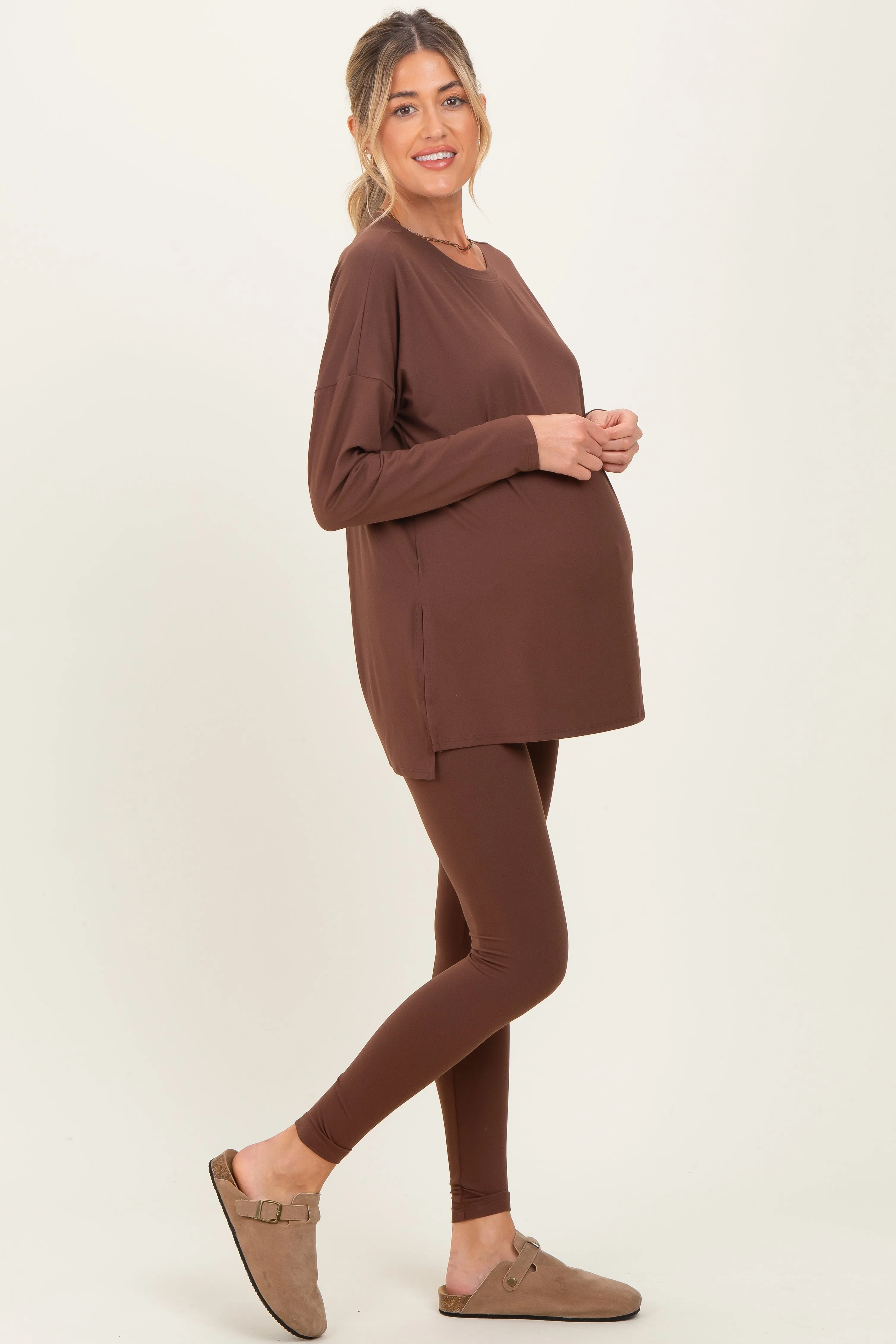 Brown Brushed Knit Maternity Oversized Top and Legging Set sold by Pinkblush product image thumbnail 3