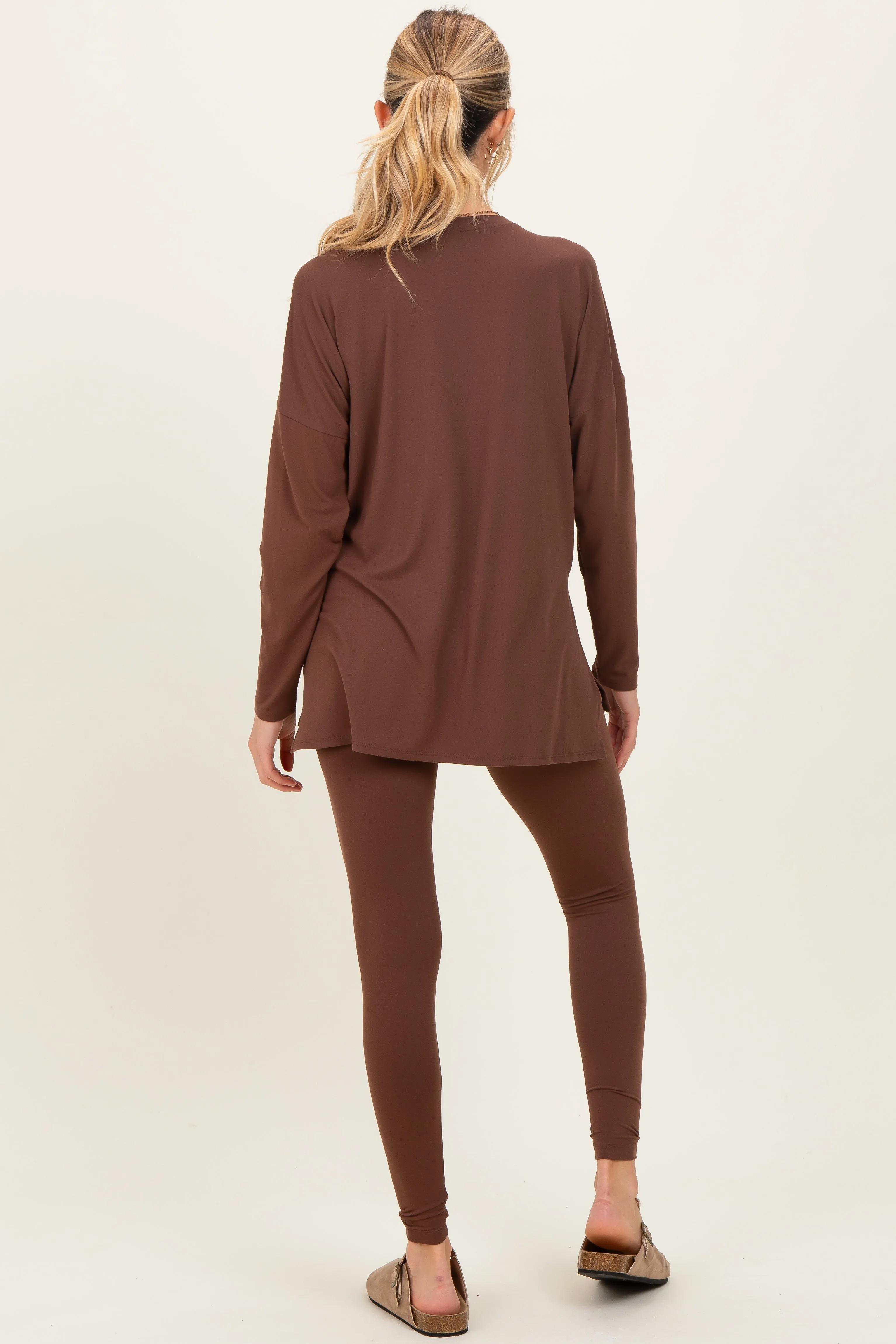 Brown Brushed Knit Maternity Oversized Top and Legging Set sold by Pinkblush product image thumbnail 4