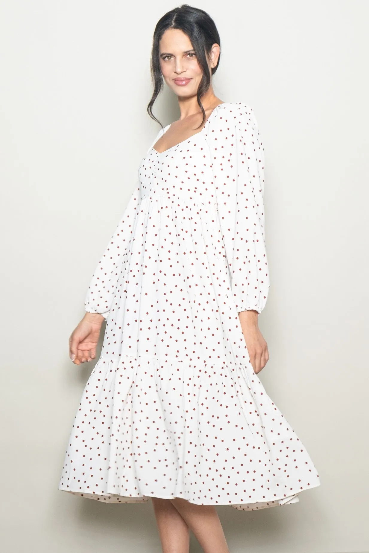 Cream Polka Dots Sweetheart Neck Midi Dress sold by Pinkblush product image thumbnail 4