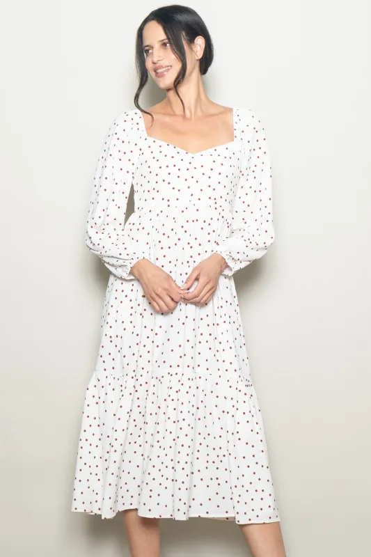 Cream Polka Dots Sweetheart Neck Midi Dress sold by Pinkblush