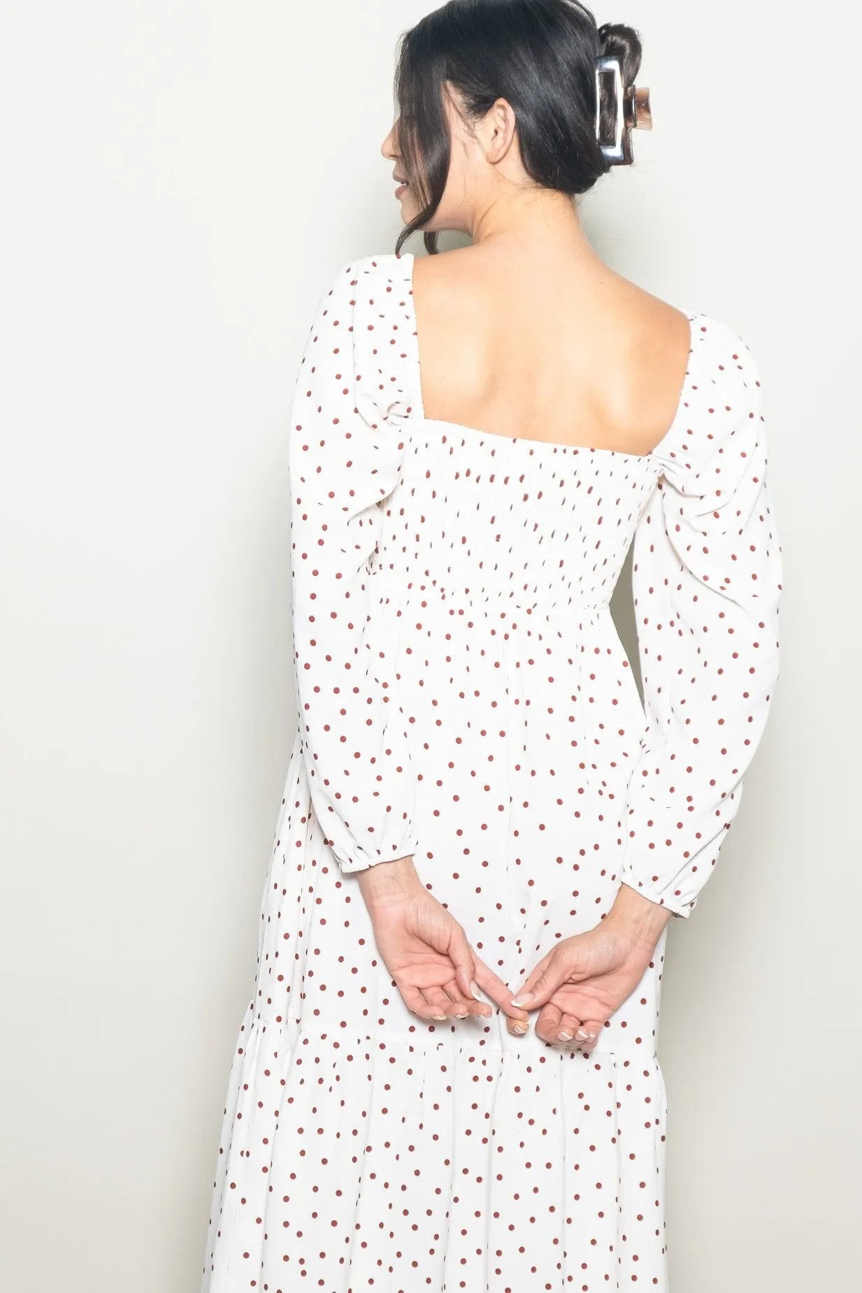 Cream Polka Dots Sweetheart Neck Midi Dress sold by Pinkblush product image thumbnail 5