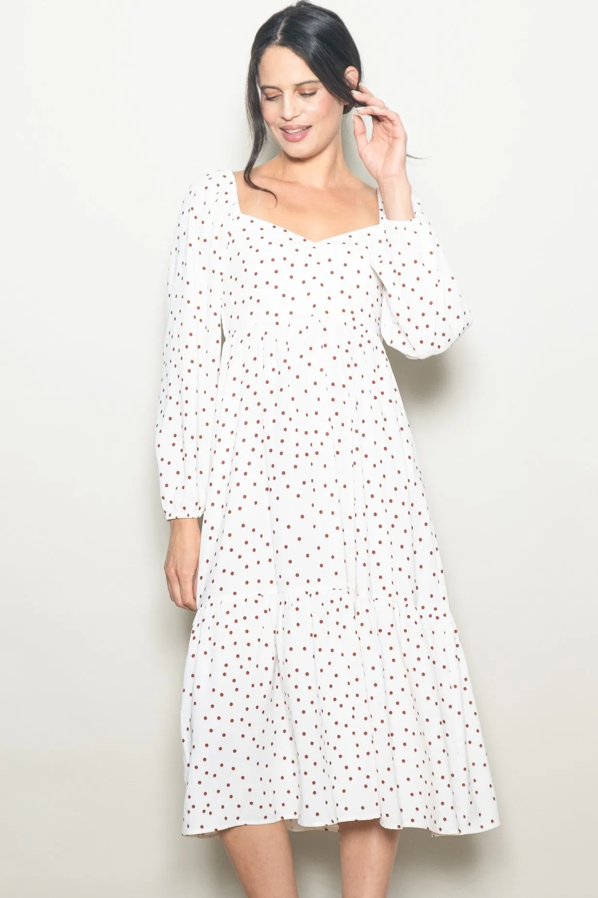 Cream Polka Dots Sweetheart Neck Midi Dress sold by Pinkblush product image thumbnail 2