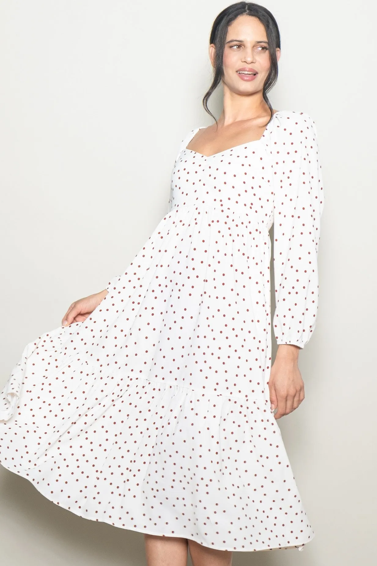 Cream Polka Dots Sweetheart Neck Midi Dress sold by Pinkblush product image thumbnail 3