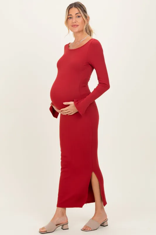 Red Scoop Back Long Sleeve Maternity Maxi Dress sold by Pinkblush
