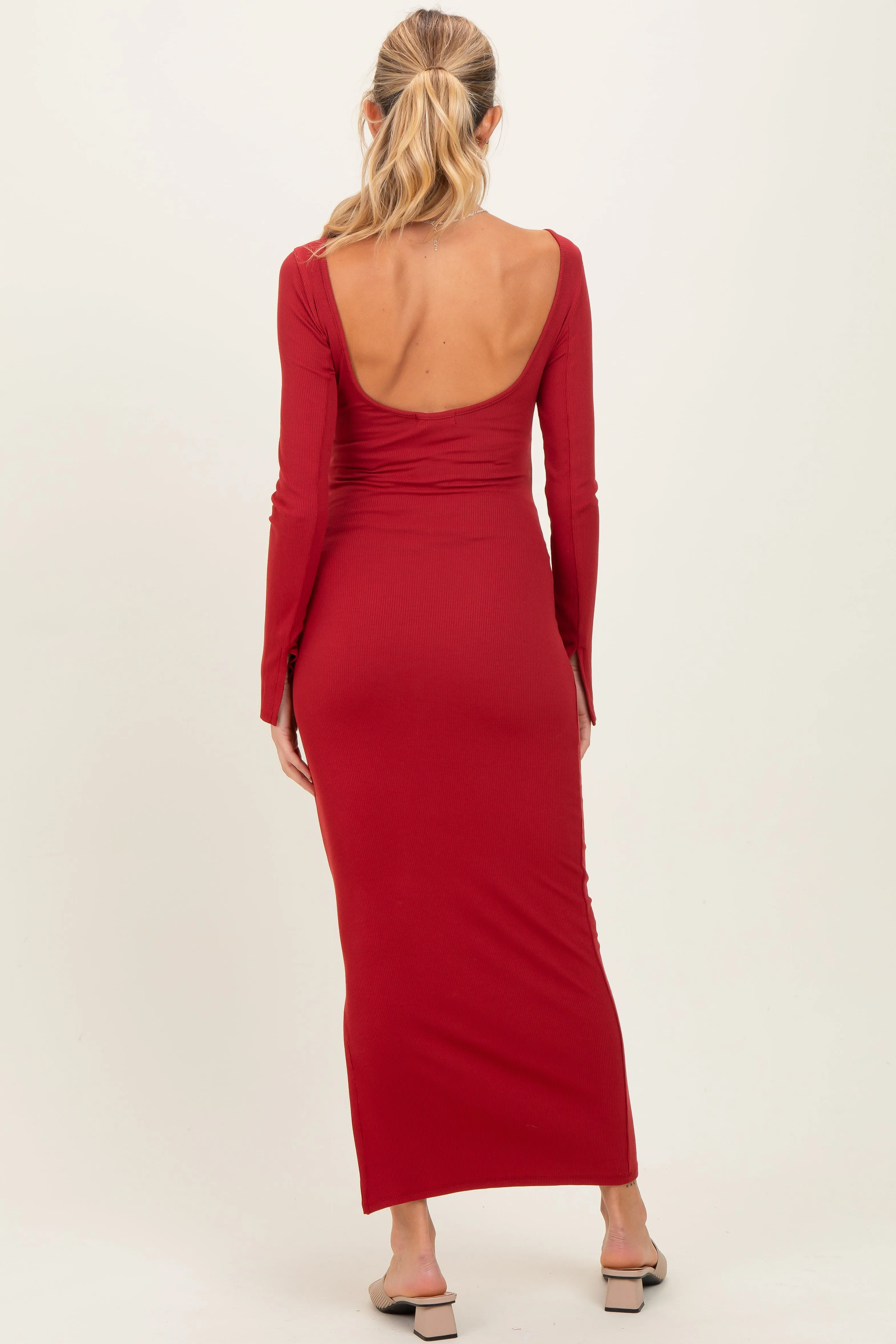 Red Scoop Back Long Sleeve Maternity Maxi Dress sold by Pinkblush product image thumbnail 3