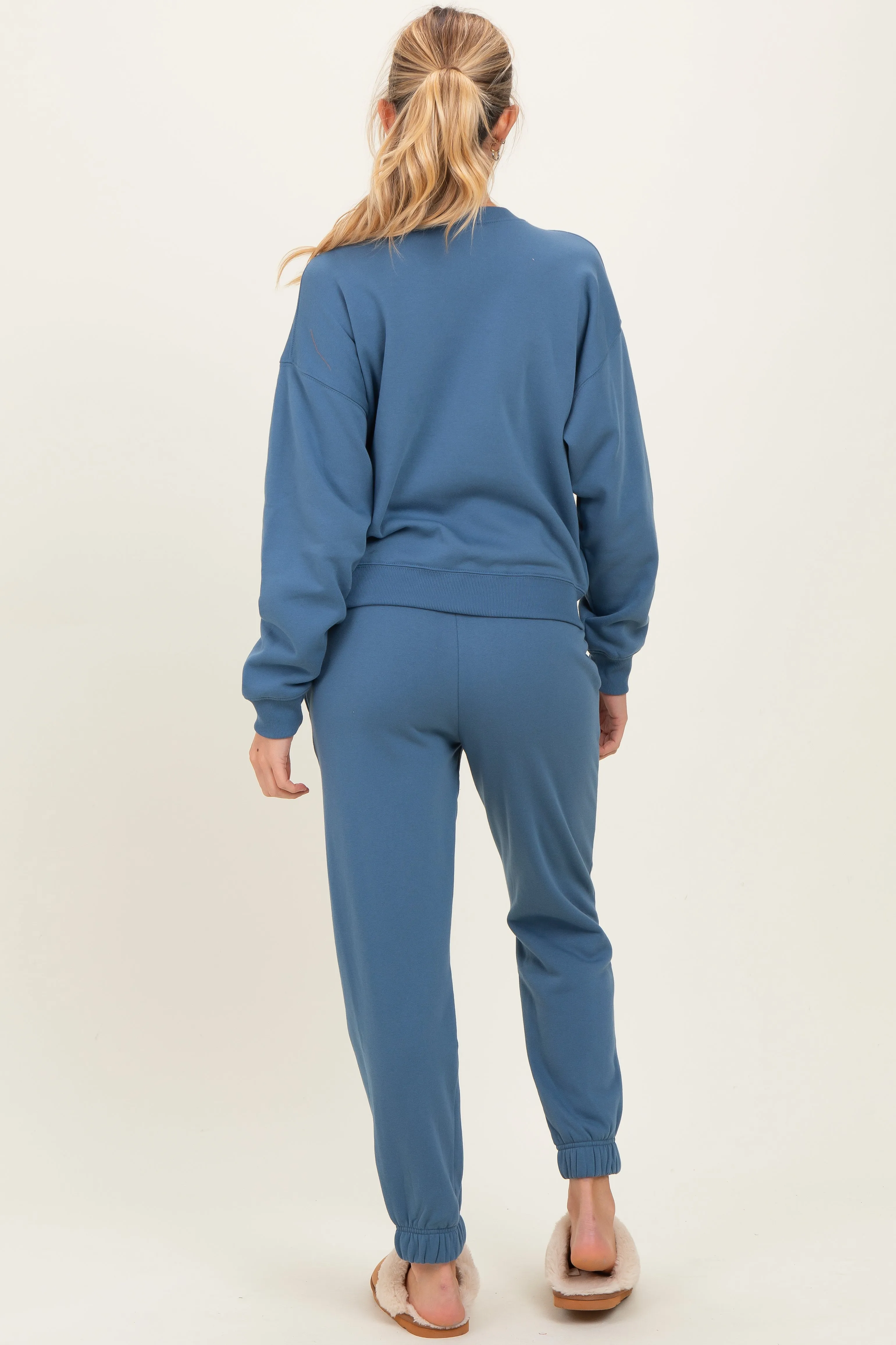 Dusty Blue Fleece Long Sleeve Maternity Pullover & Jogger Set sold by Pinkblush product image thumbnail 3