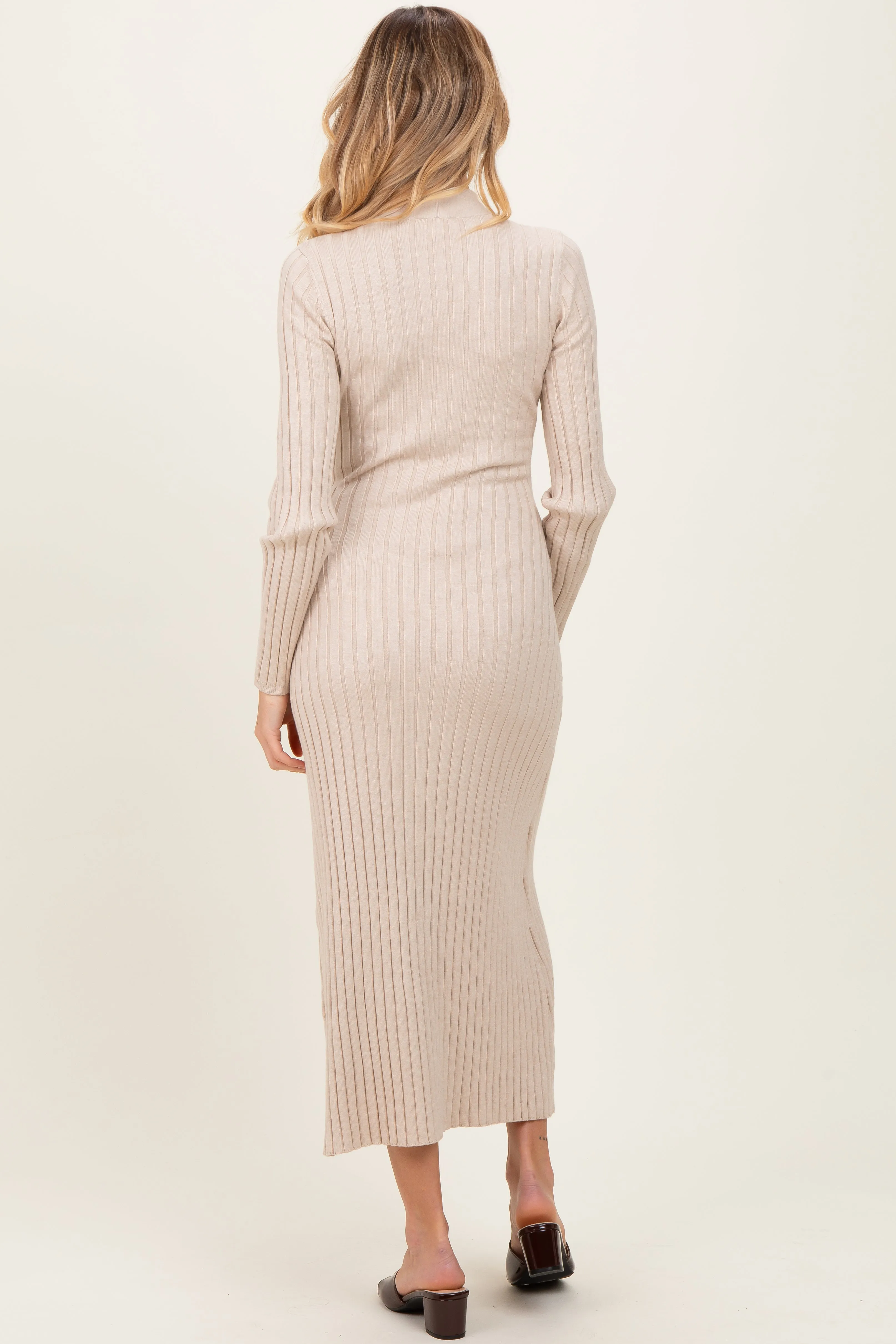 Beige Neck Tie Sweater Maternity Dress sold by Pinkblush product image thumbnail 3
