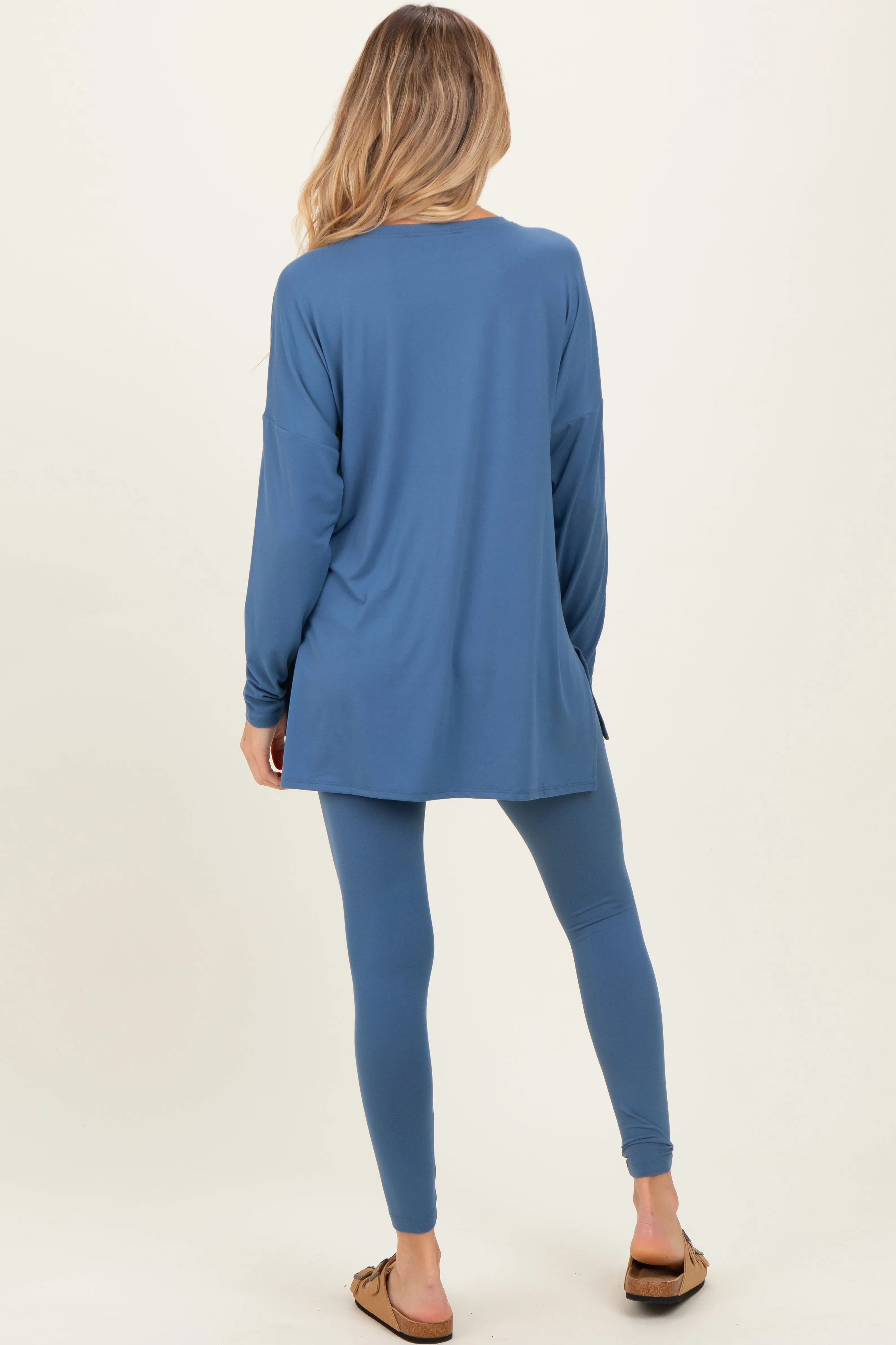 Dusty Blue Brushed Knit Maternity Oversized Top and Legging Set sold by Pinkblush product image thumbnail 4