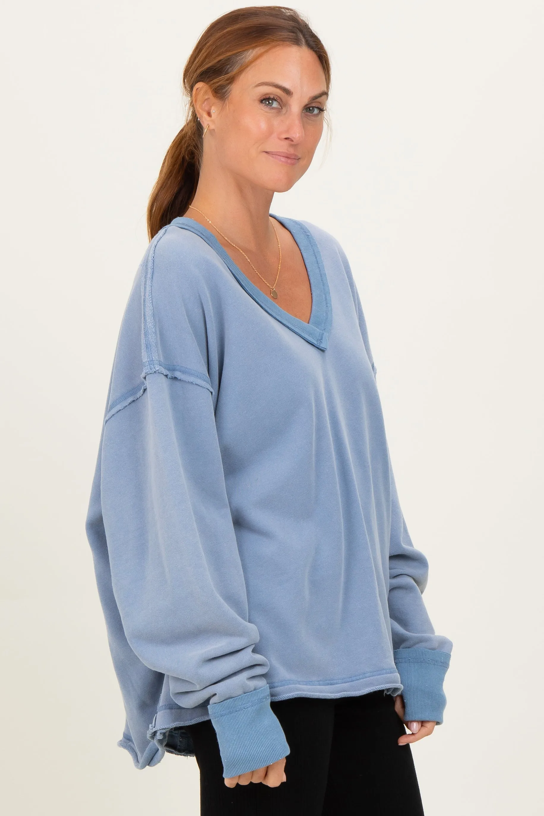 Blue Mineral Washed French Terry Oversized Sweatshirt sold by Pinkblush product image thumbnail 3