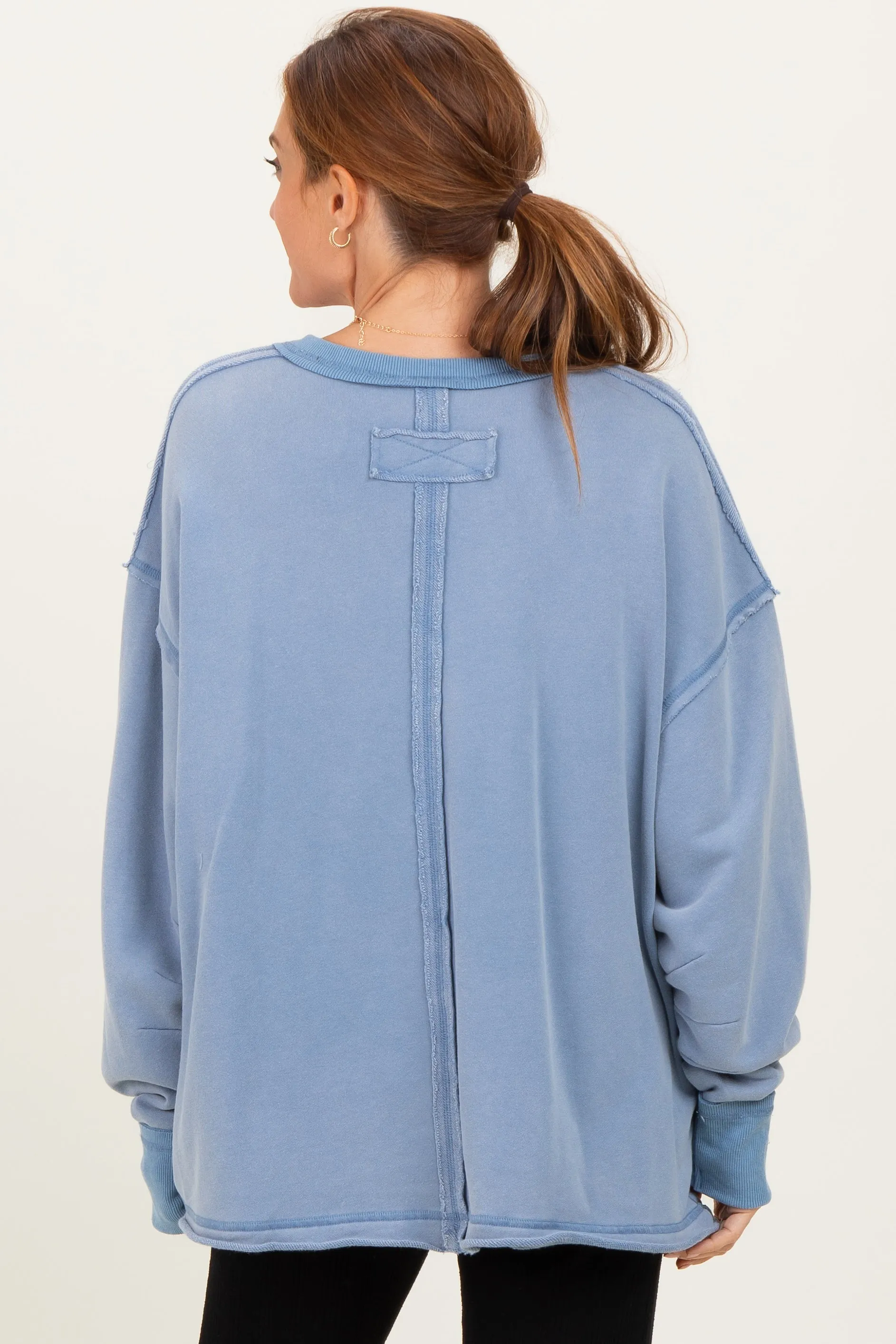 Blue Mineral Washed French Terry Oversized Sweatshirt sold by Pinkblush product image thumbnail 4