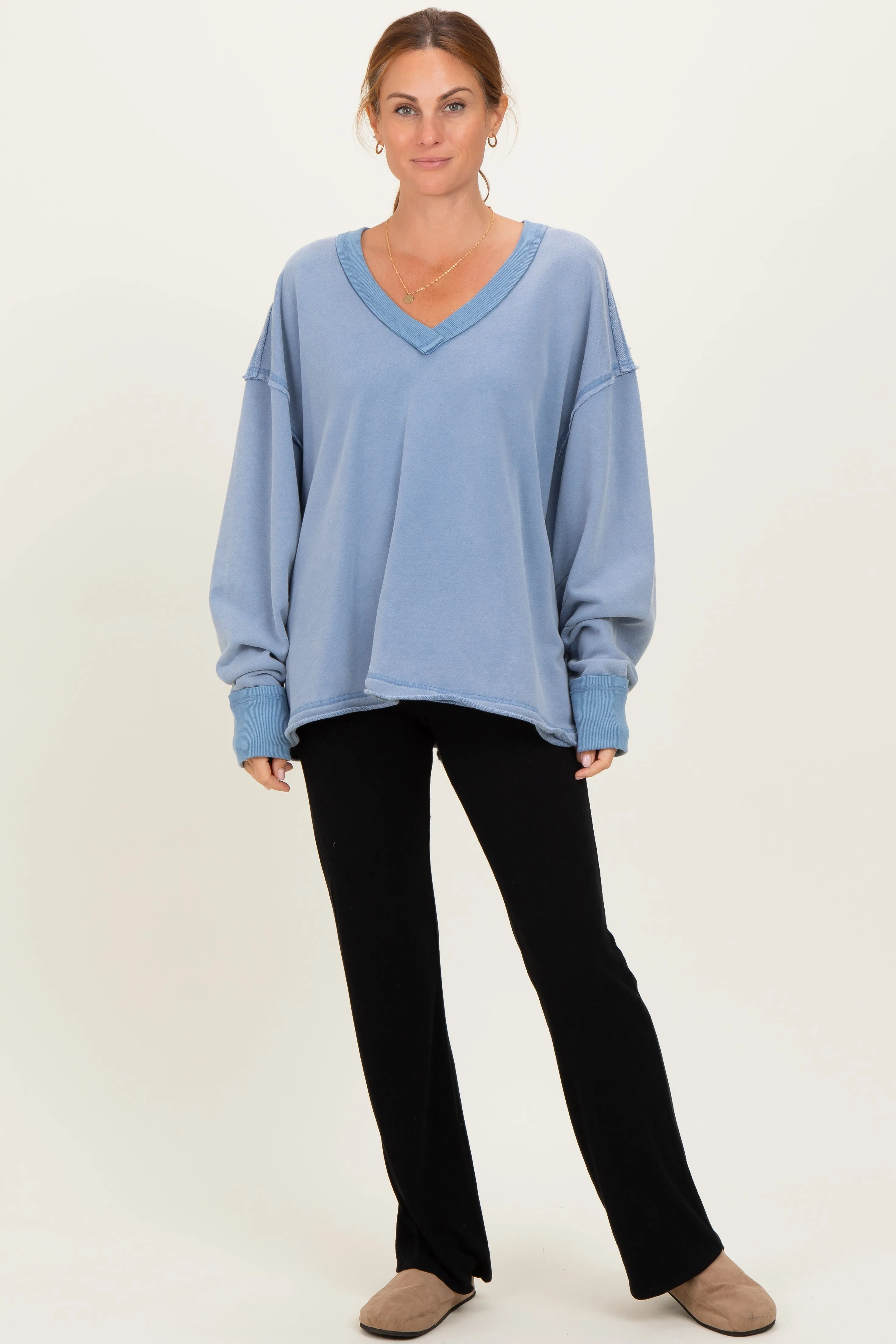 Blue Mineral Washed French Terry Oversized Sweatshirt sold by Pinkblush