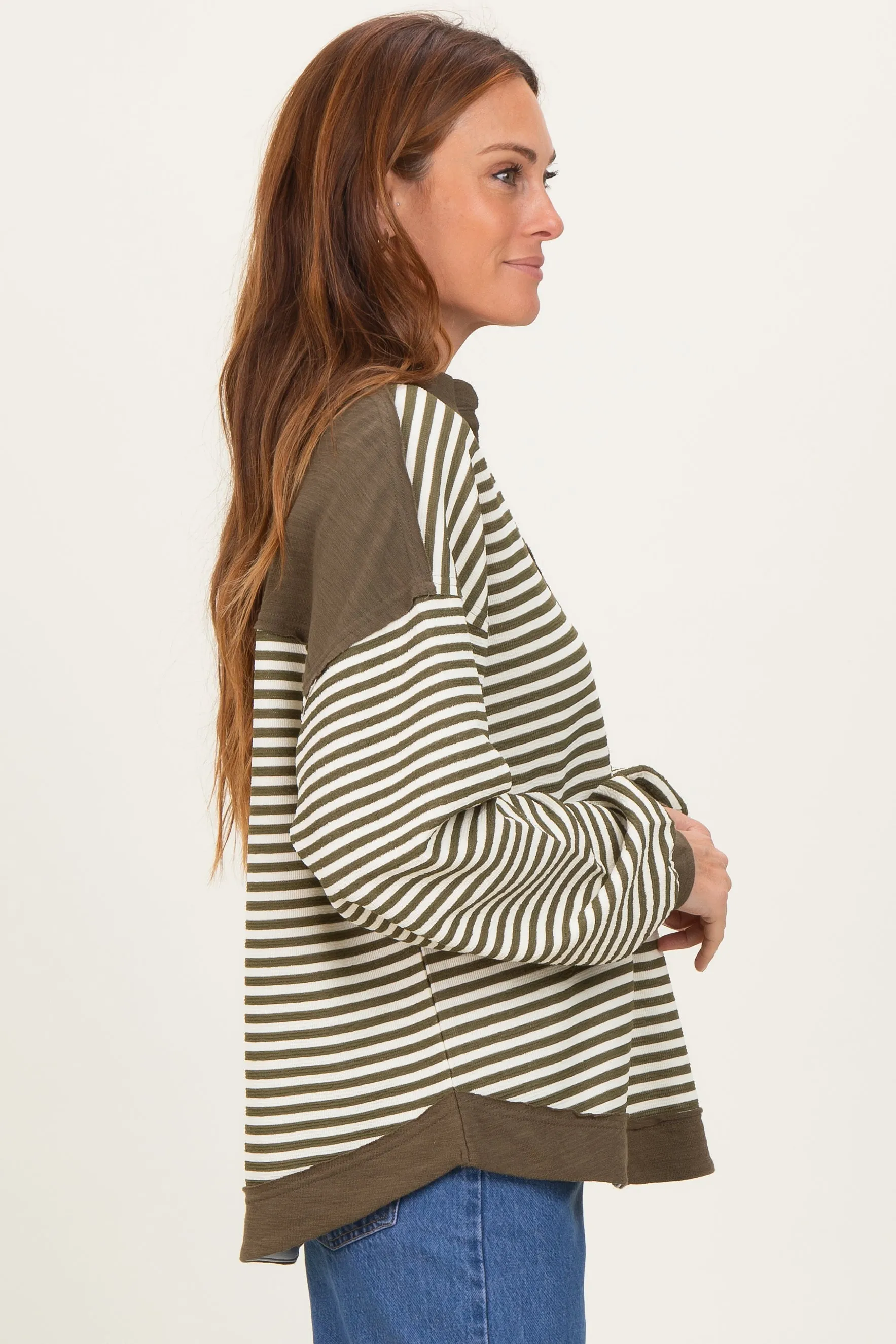 Olive Striped Oversized Collared Pullover Top sold by Pinkblush product image thumbnail 3