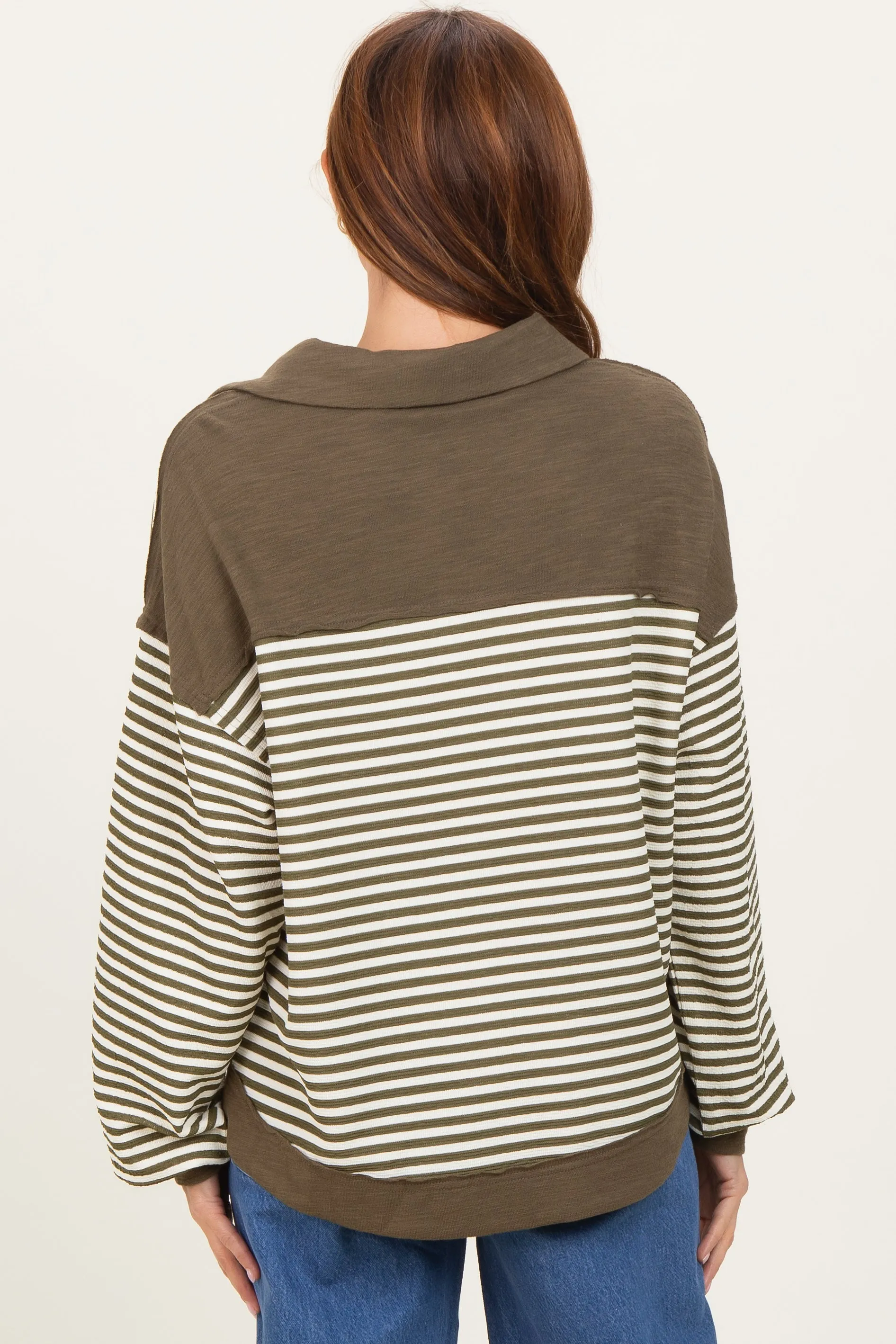 Olive Striped Oversized Collared Pullover Top sold by Pinkblush product image thumbnail 4