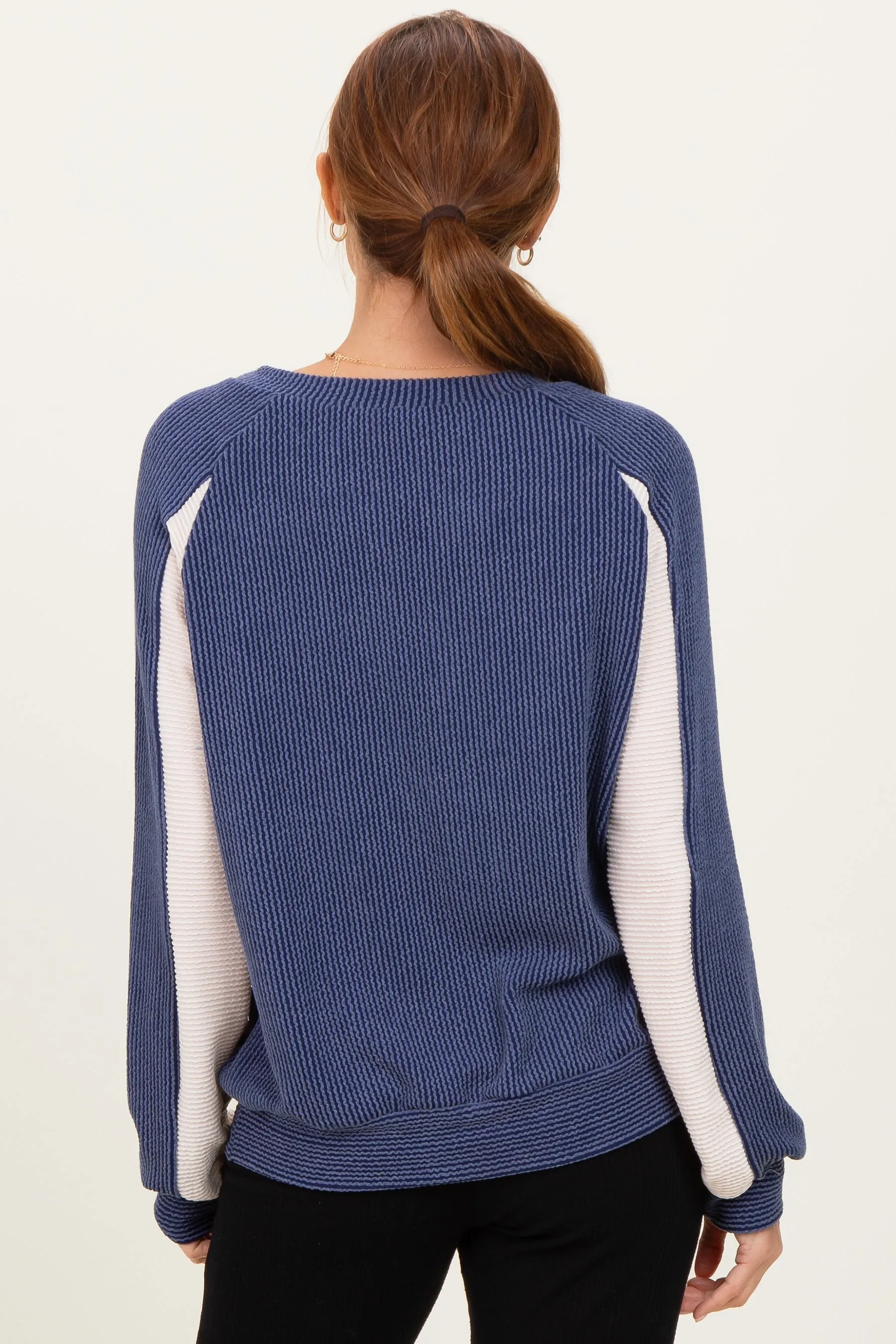 Navy Textured Rib Colorblock Pullover sold by Pinkblush product image thumbnail 4