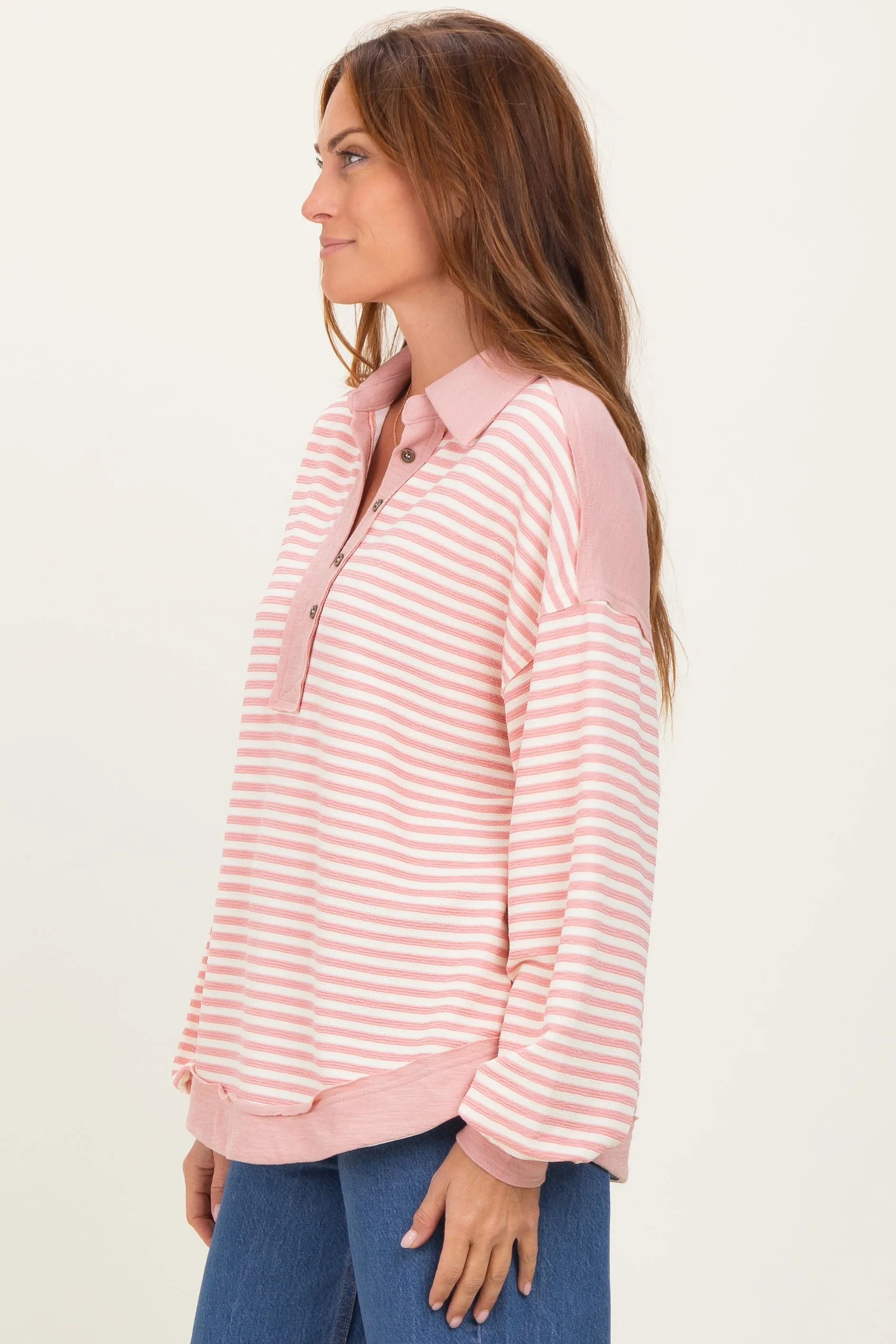 Mauve Striped Oversized Collared Pullover Top sold by Pinkblush product image thumbnail 3
