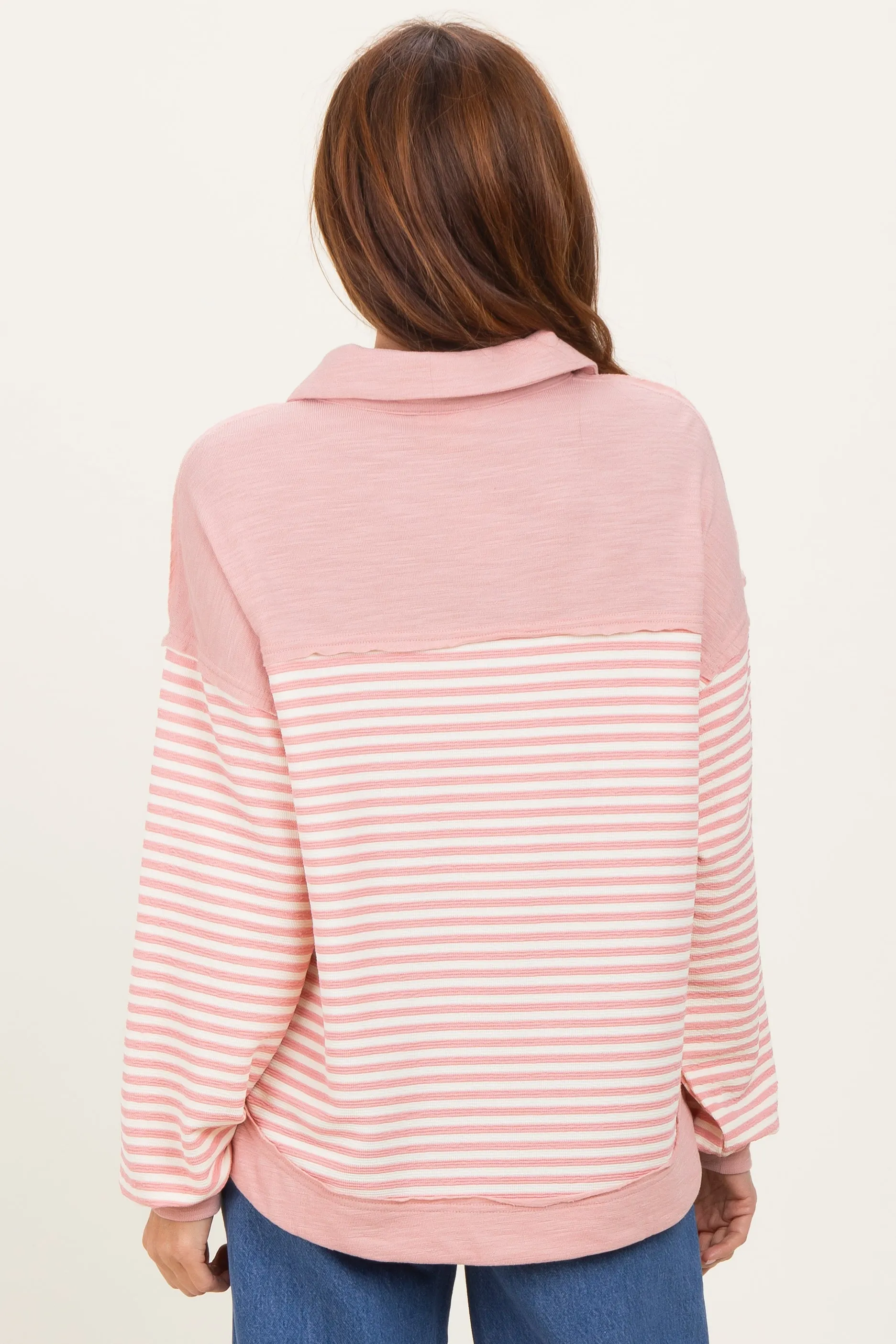 Mauve Striped Oversized Collared Pullover Top sold by Pinkblush product image thumbnail 4