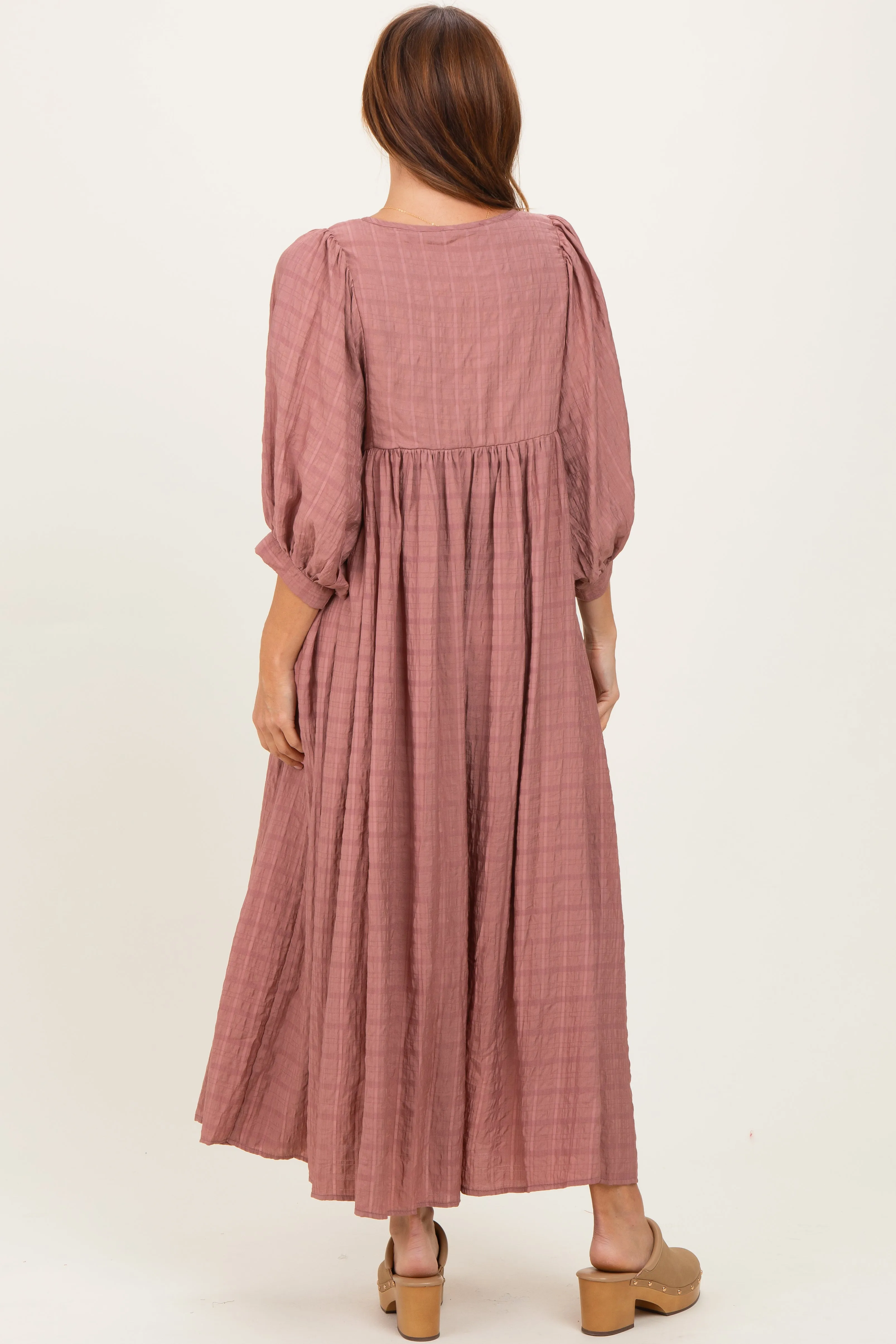 Mauve Plaid Front Tie Cutout Midi Dress sold by Pinkblush product image thumbnail 4