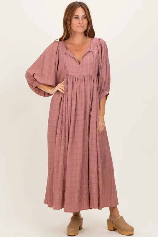 Mauve Plaid Front Tie Cutout Midi Dress sold by Pinkblush