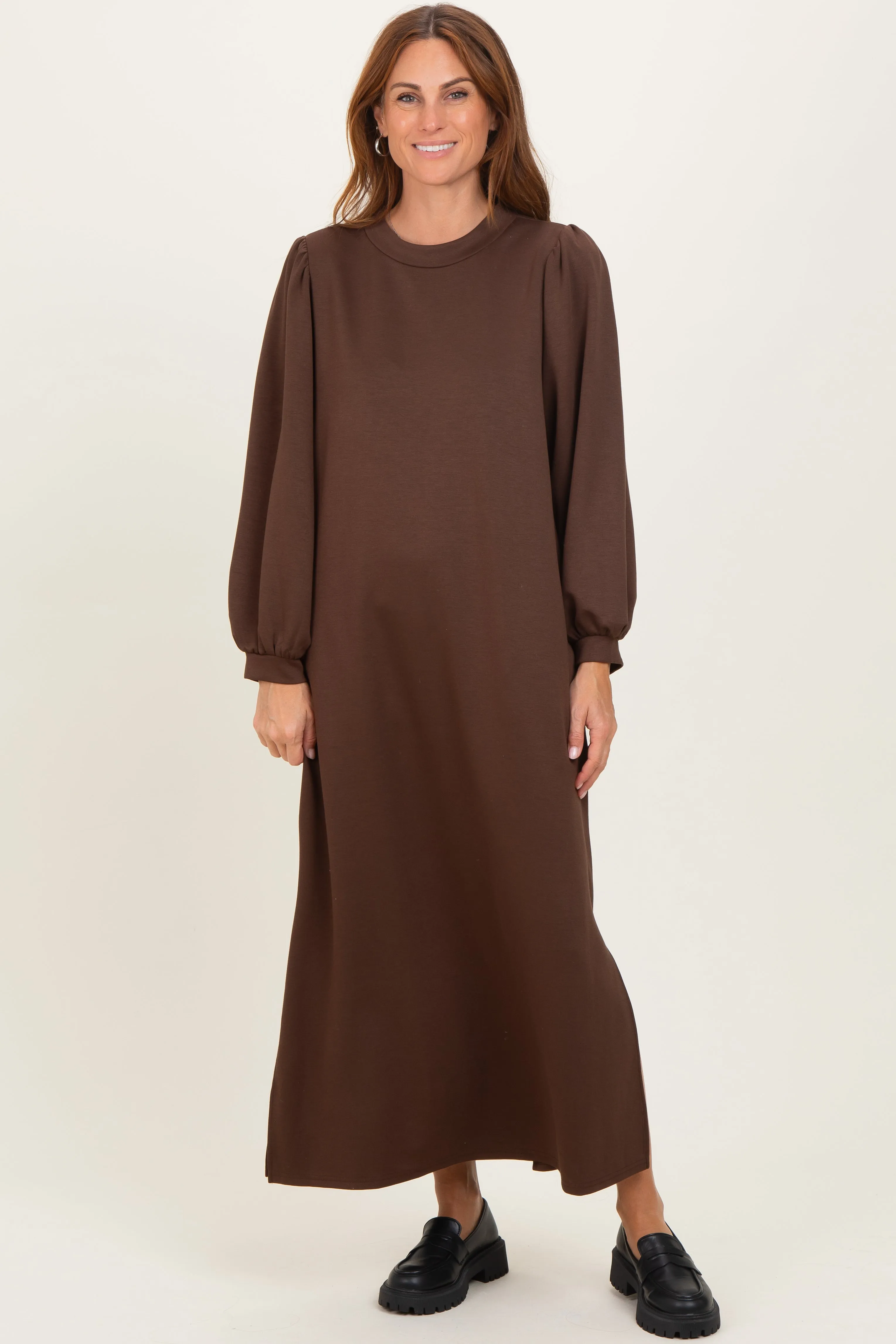 Brown Side Slit Detail Solid Midi Dress sold by Pinkblush product image thumbnail 2
