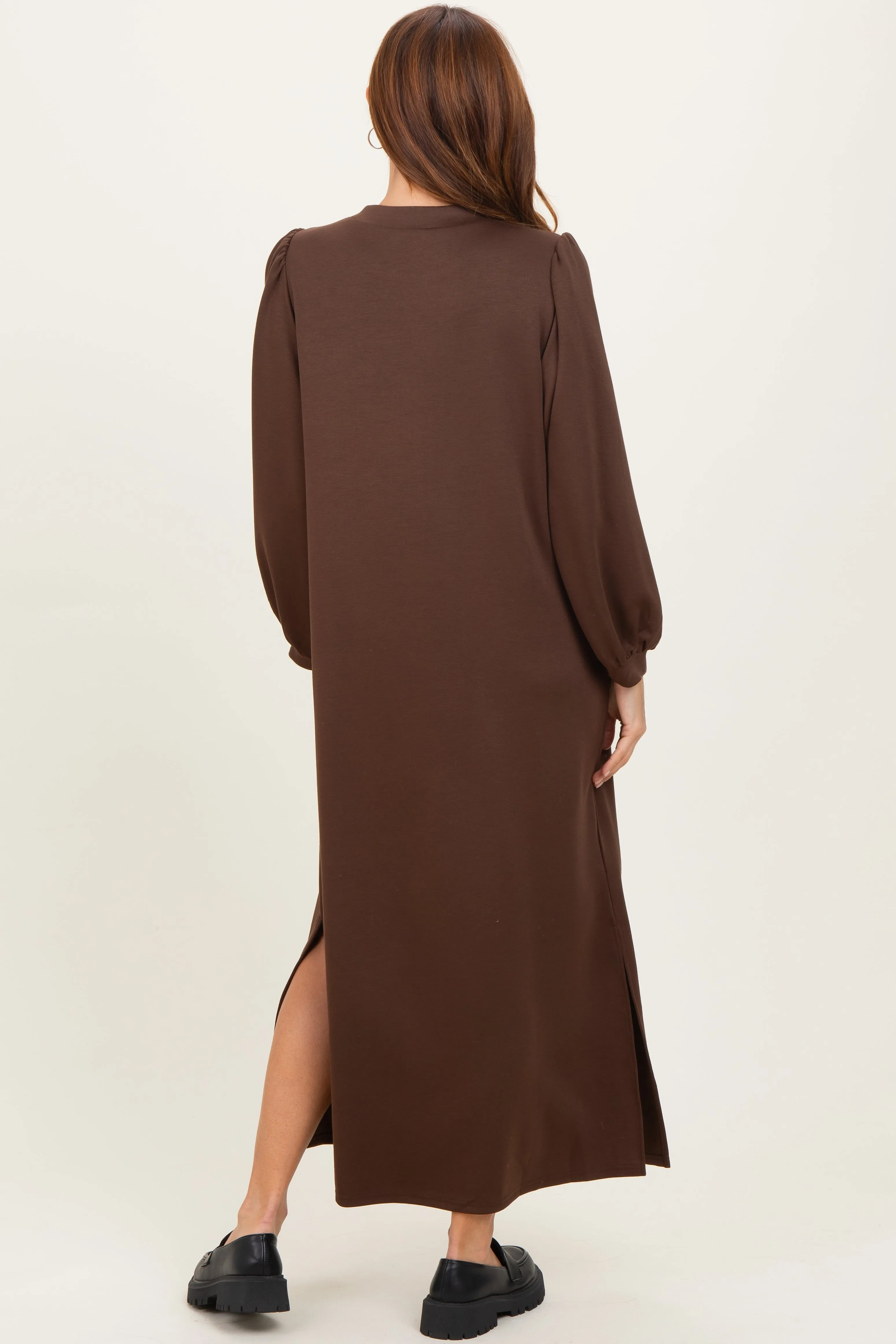 Brown Side Slit Detail Solid Midi Dress sold by Pinkblush product image thumbnail 3