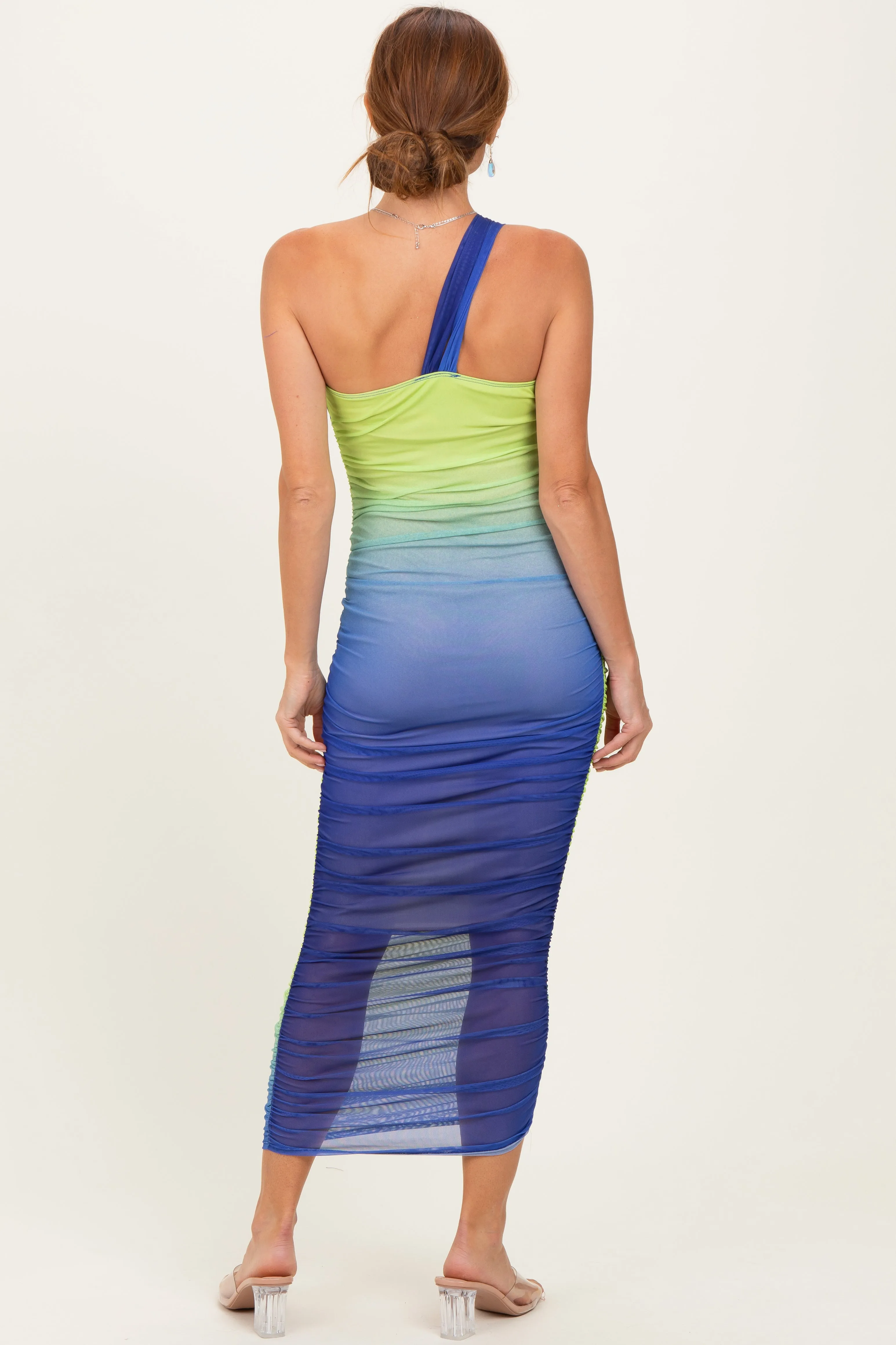 Lime Ombre Mesh One Shoulder Midi Dress sold by Pinkblush product image thumbnail 4