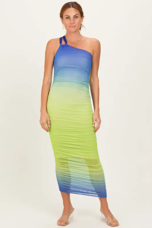 Lime Ombre Mesh One Shoulder Midi Dress sold by Pinkblush