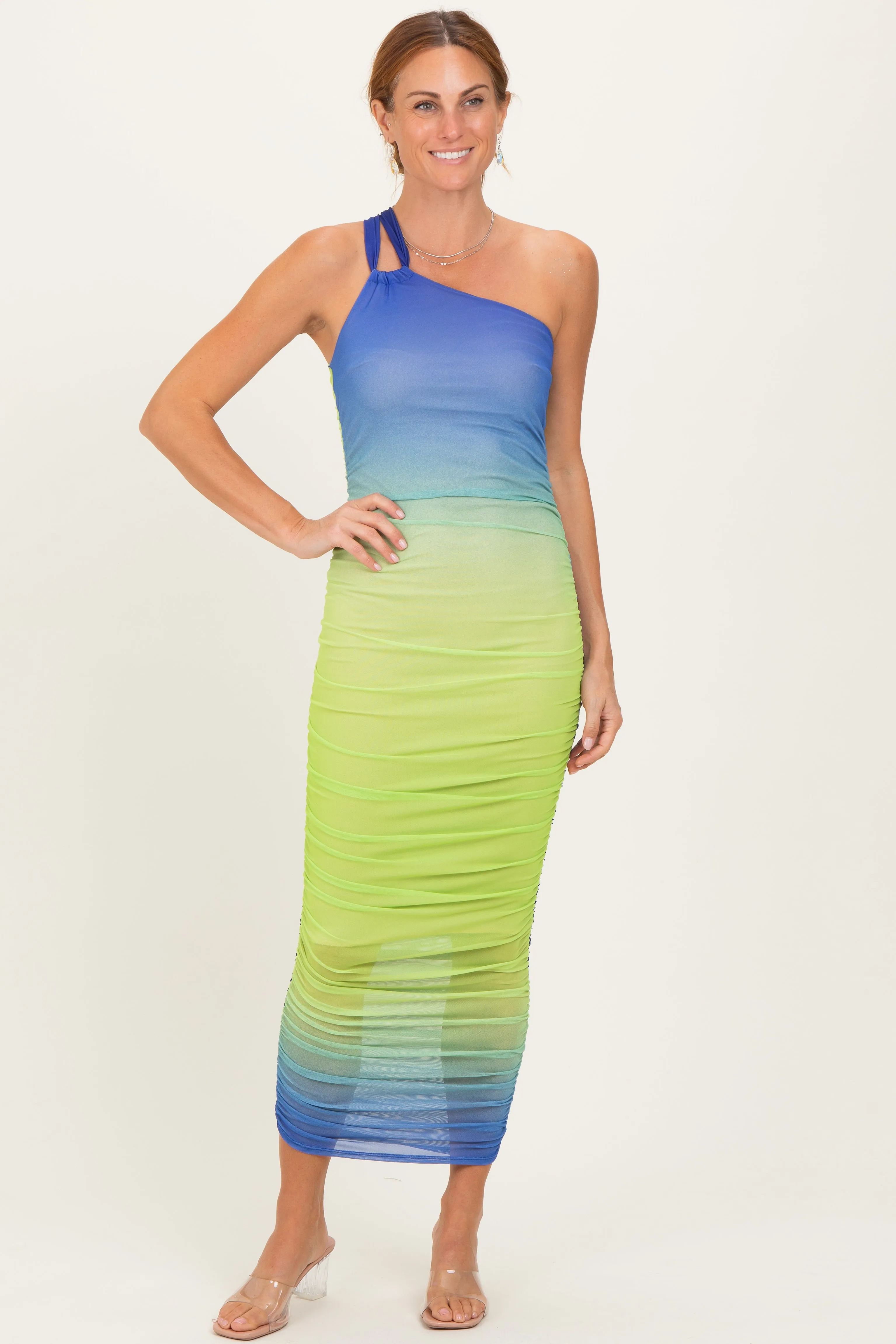 Lime Ombre Mesh One Shoulder Midi Dress sold by Pinkblush product image thumbnail 2