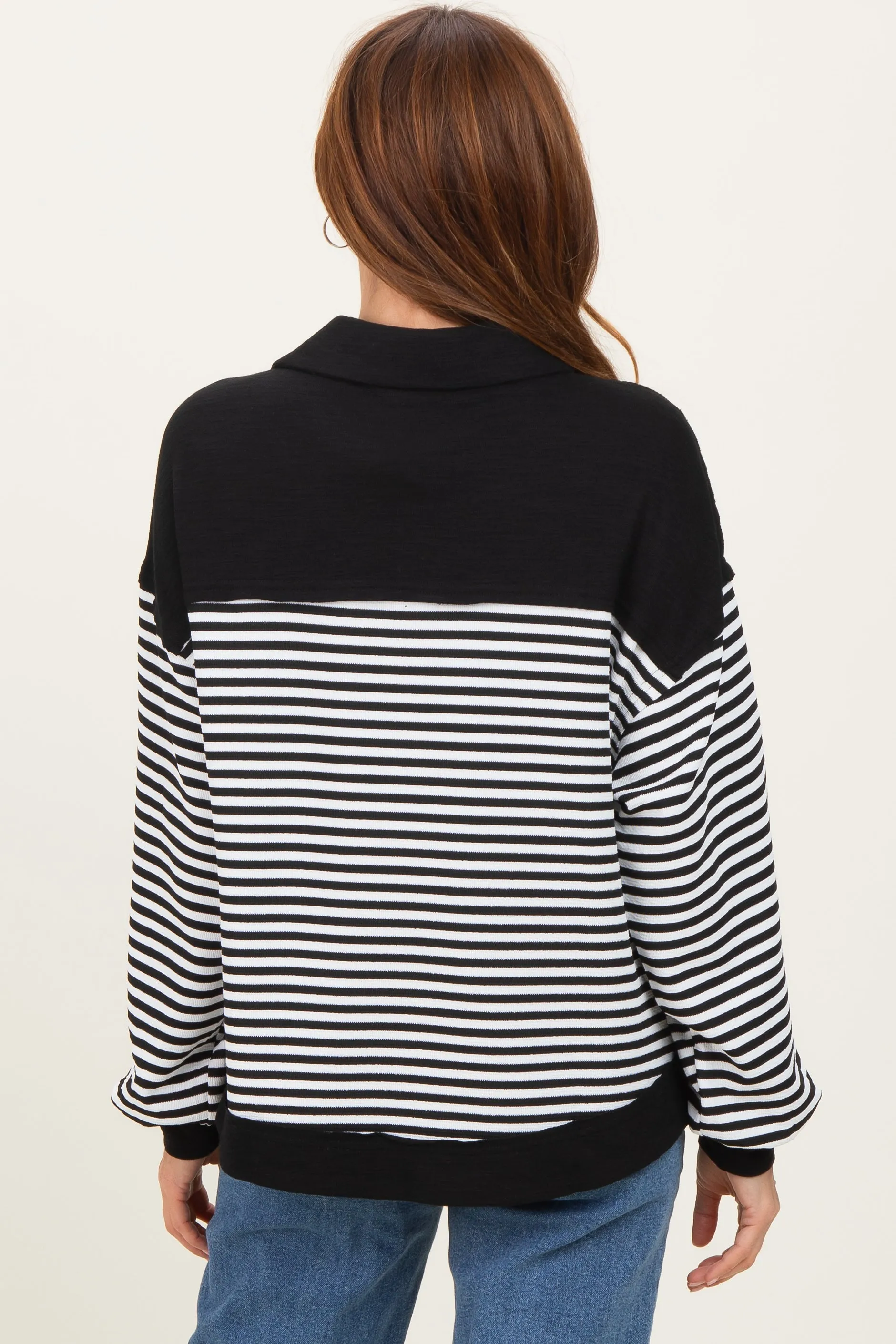 Black Striped Oversized Collared Pullover Top sold by Pinkblush product image thumbnail 4