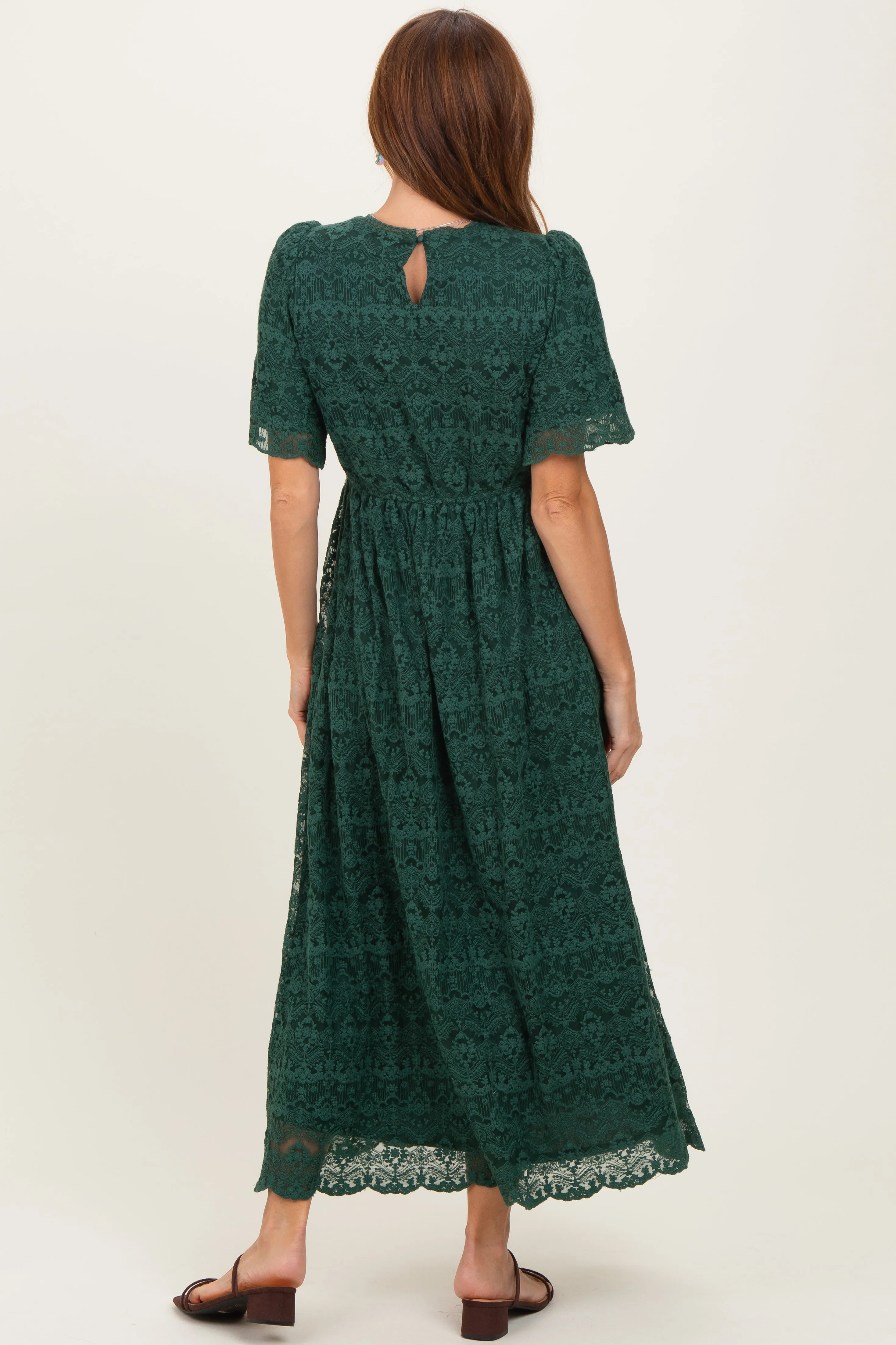 Forest Green Floral Lace Midi Dress sold by Pinkblush product image thumbnail 4