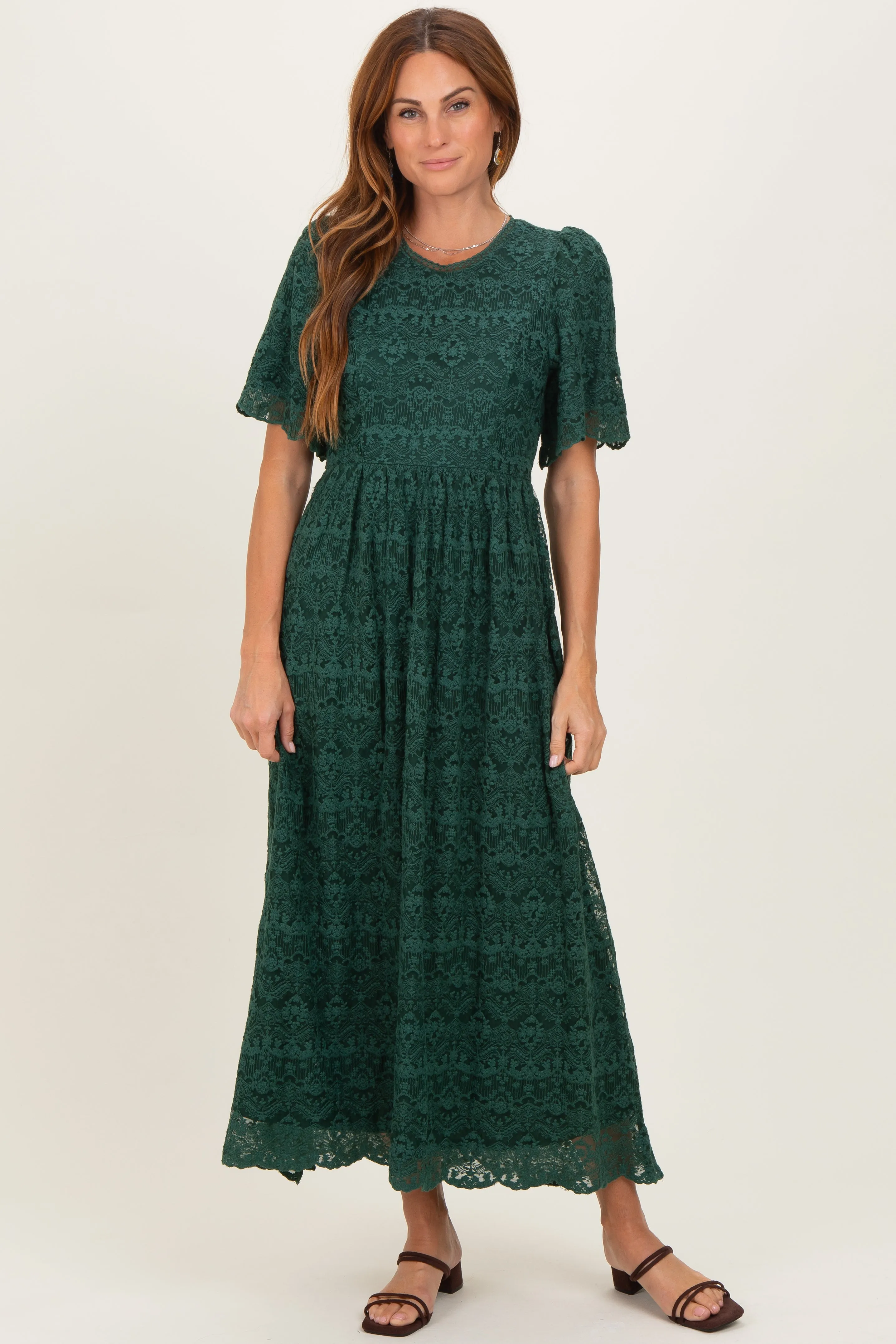 Forest Green Floral Lace Midi Dress sold by Pinkblush