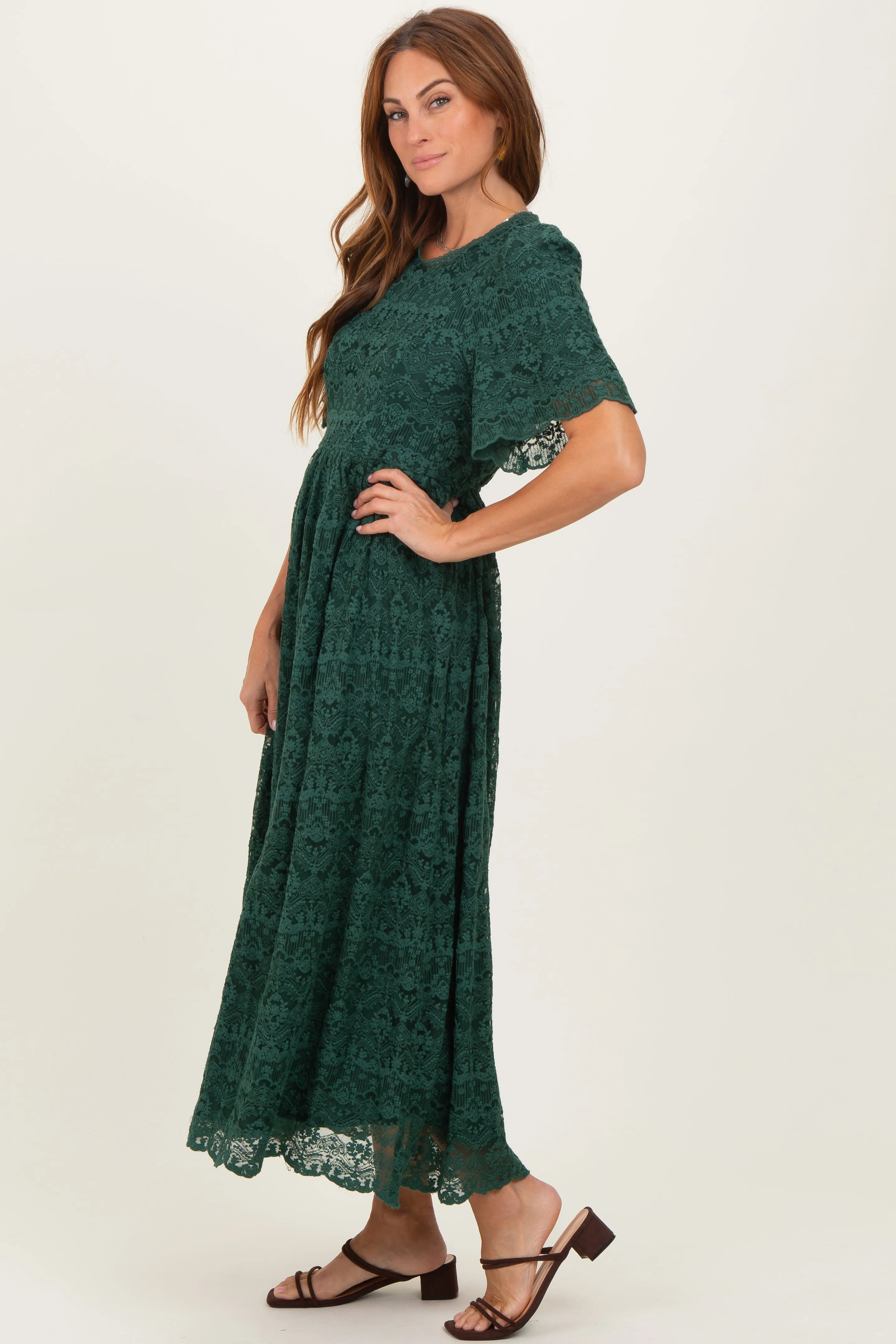 Forest Green Floral Lace Midi Dress sold by Pinkblush product image thumbnail 3