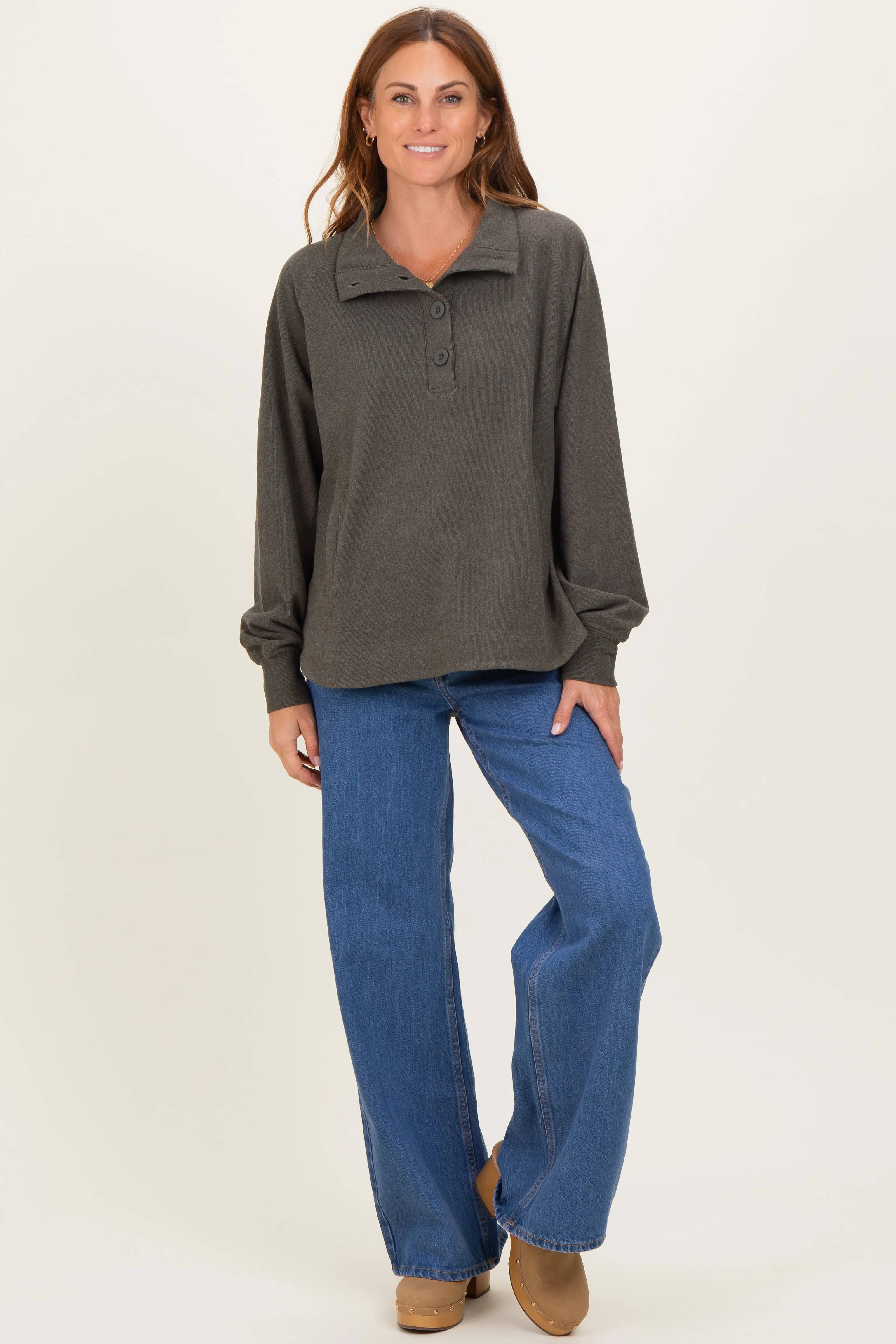 Forest Green Brushed Knit Button Collar Pullover sold by Pinkblush product image thumbnail 2