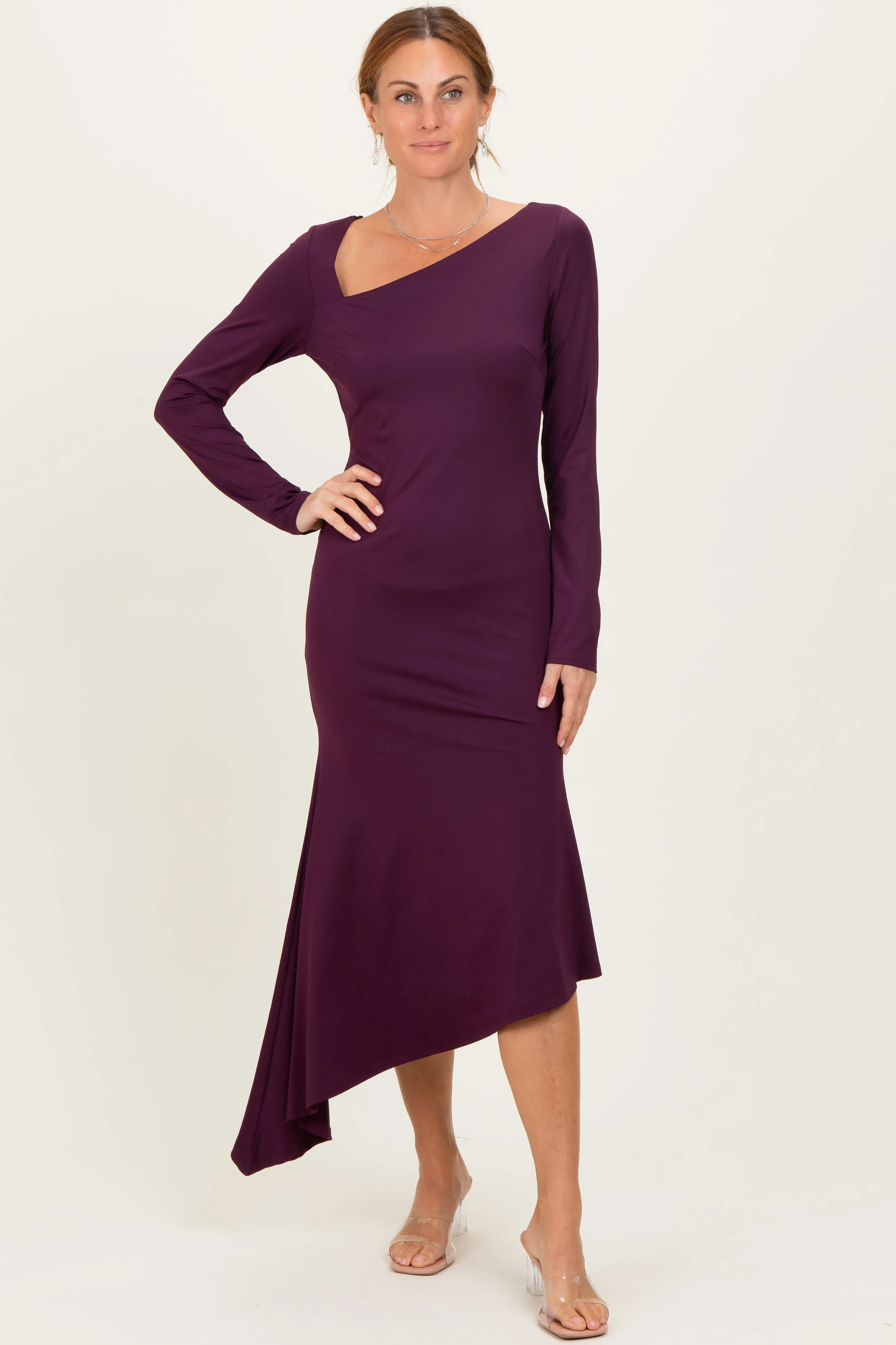 Plum Asymmetric Hem Midi Dress sold by Pinkblush product image thumbnail 2