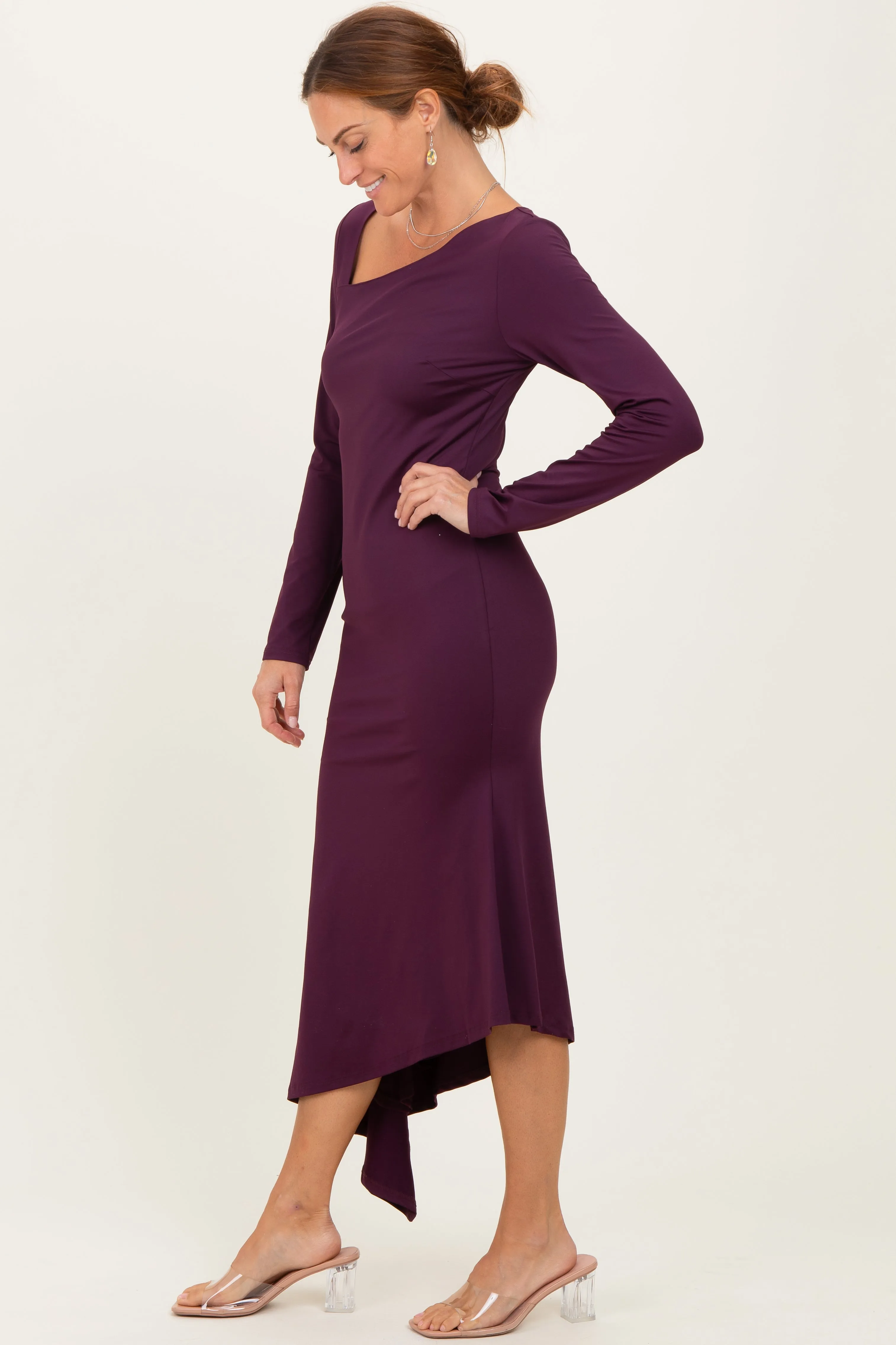 Plum Asymmetric Hem Midi Dress sold by Pinkblush product image thumbnail 3