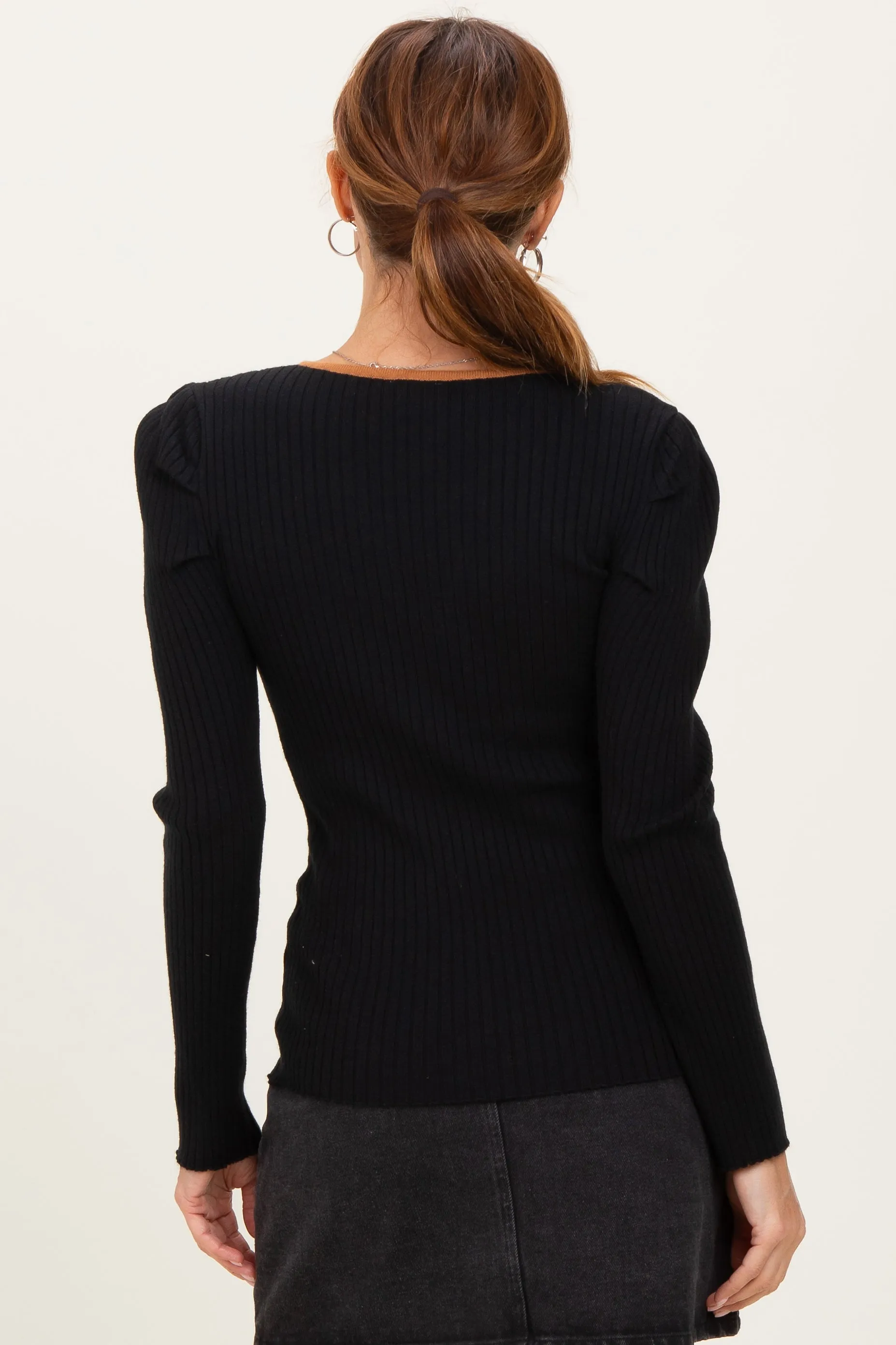 Black Ribbed Knit Cutout Tie Front Top sold by Pinkblush product image thumbnail 4