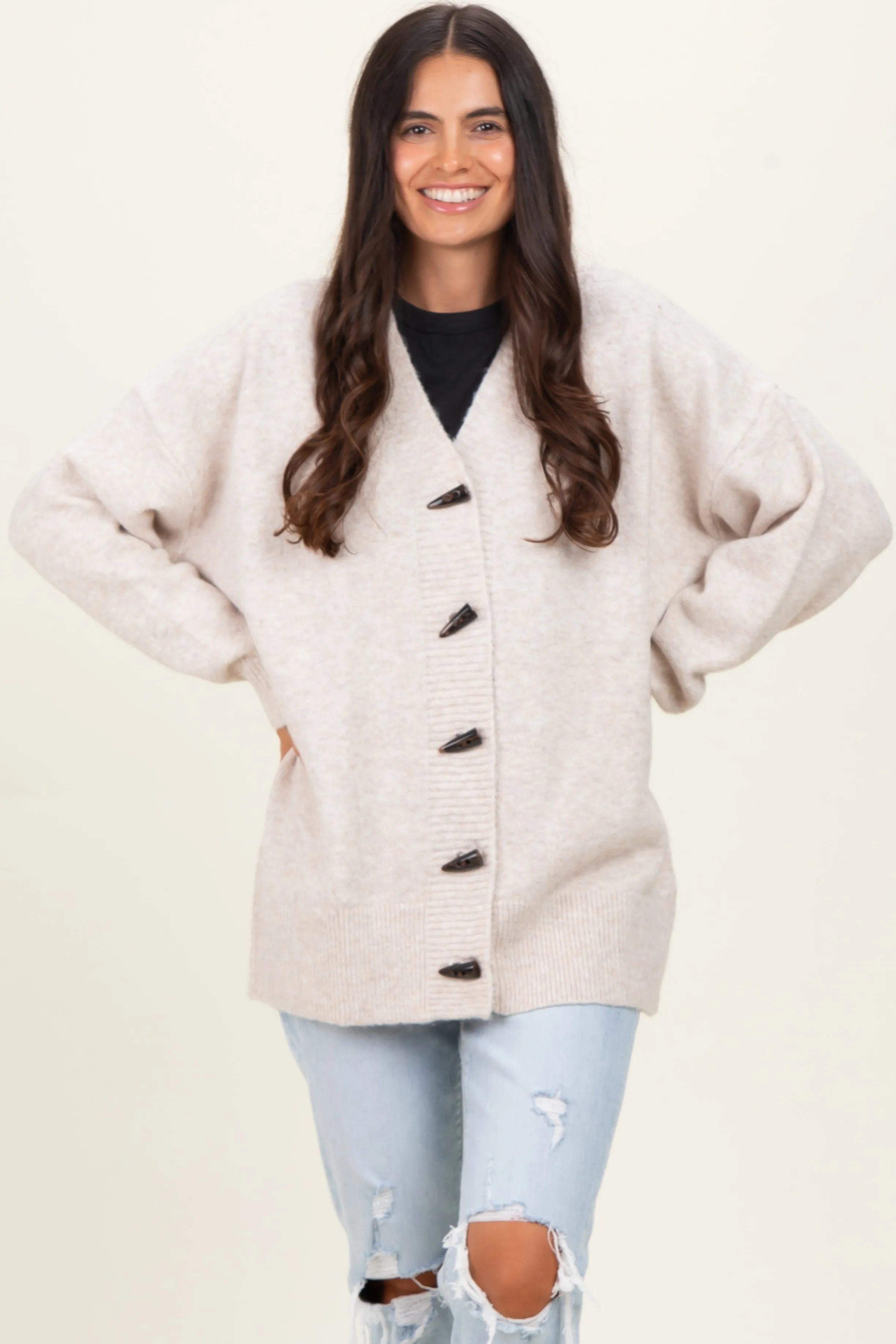Cream Oversized Toggle Button Cardigan sold by Pinkblush product image thumbnail 4